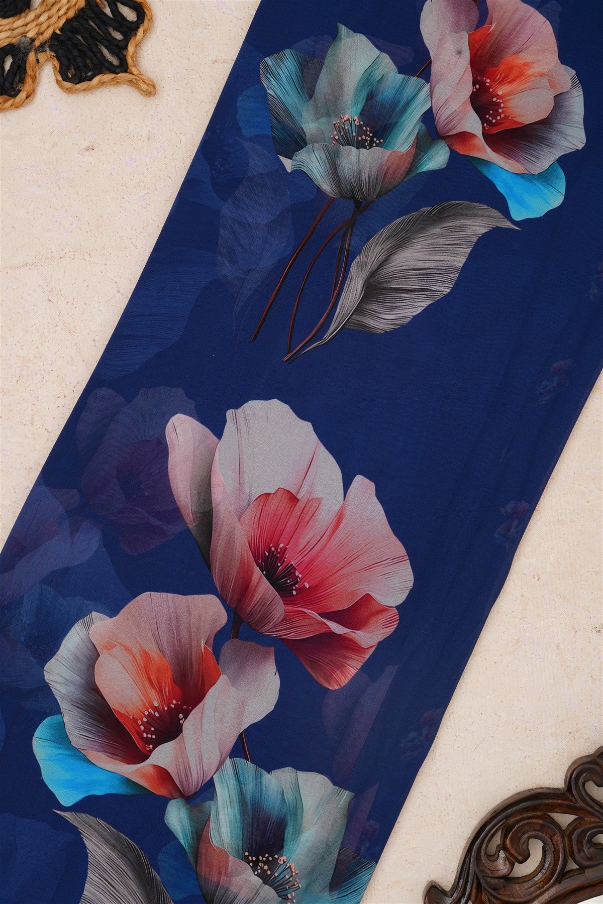 Fancy Georgette Dark Blue Saree