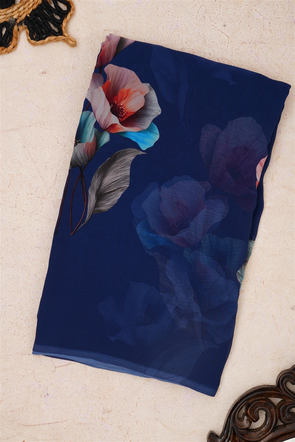 Fancy Georgette Dark Blue Saree