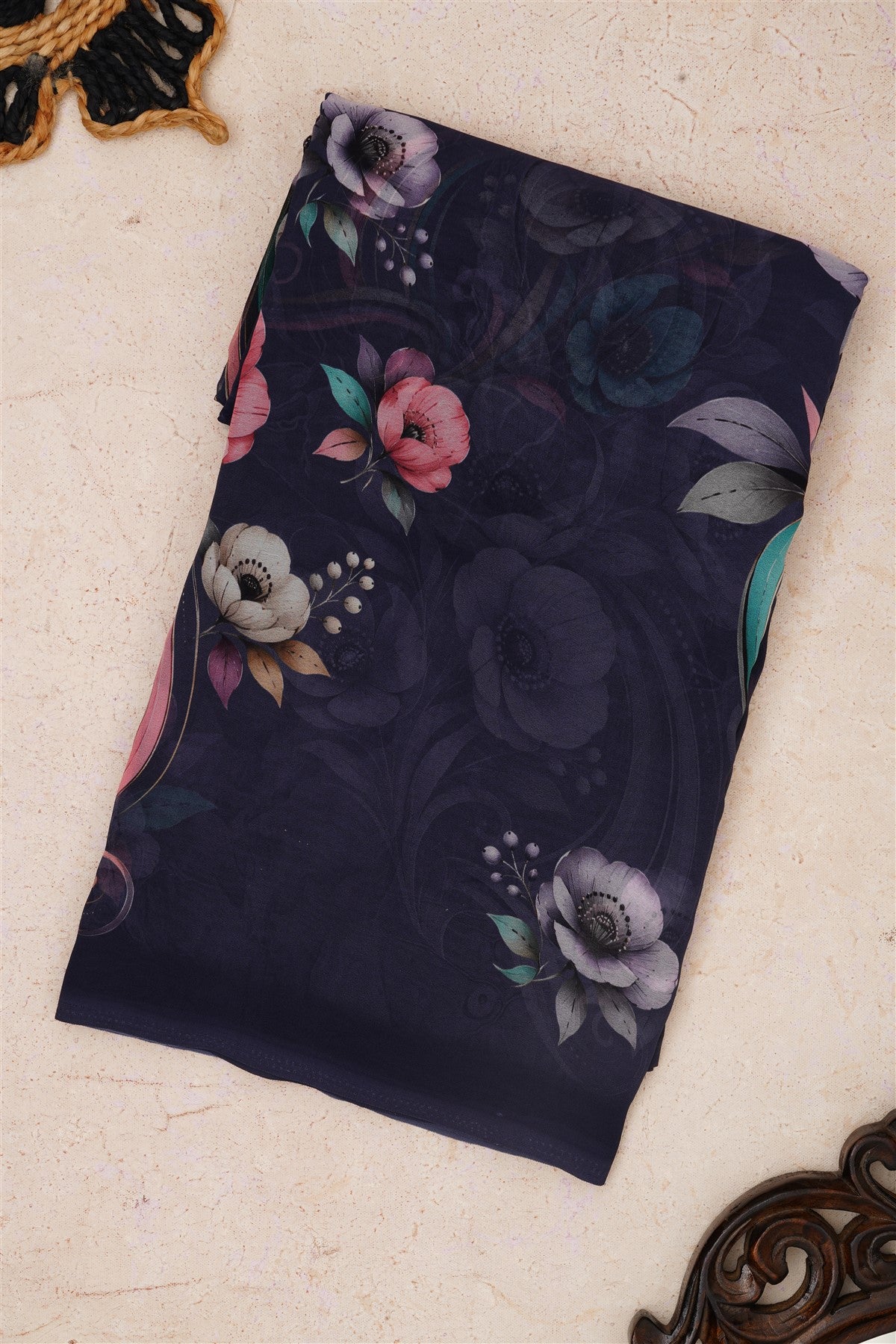 Fancy Georgette Dark Grey Saree