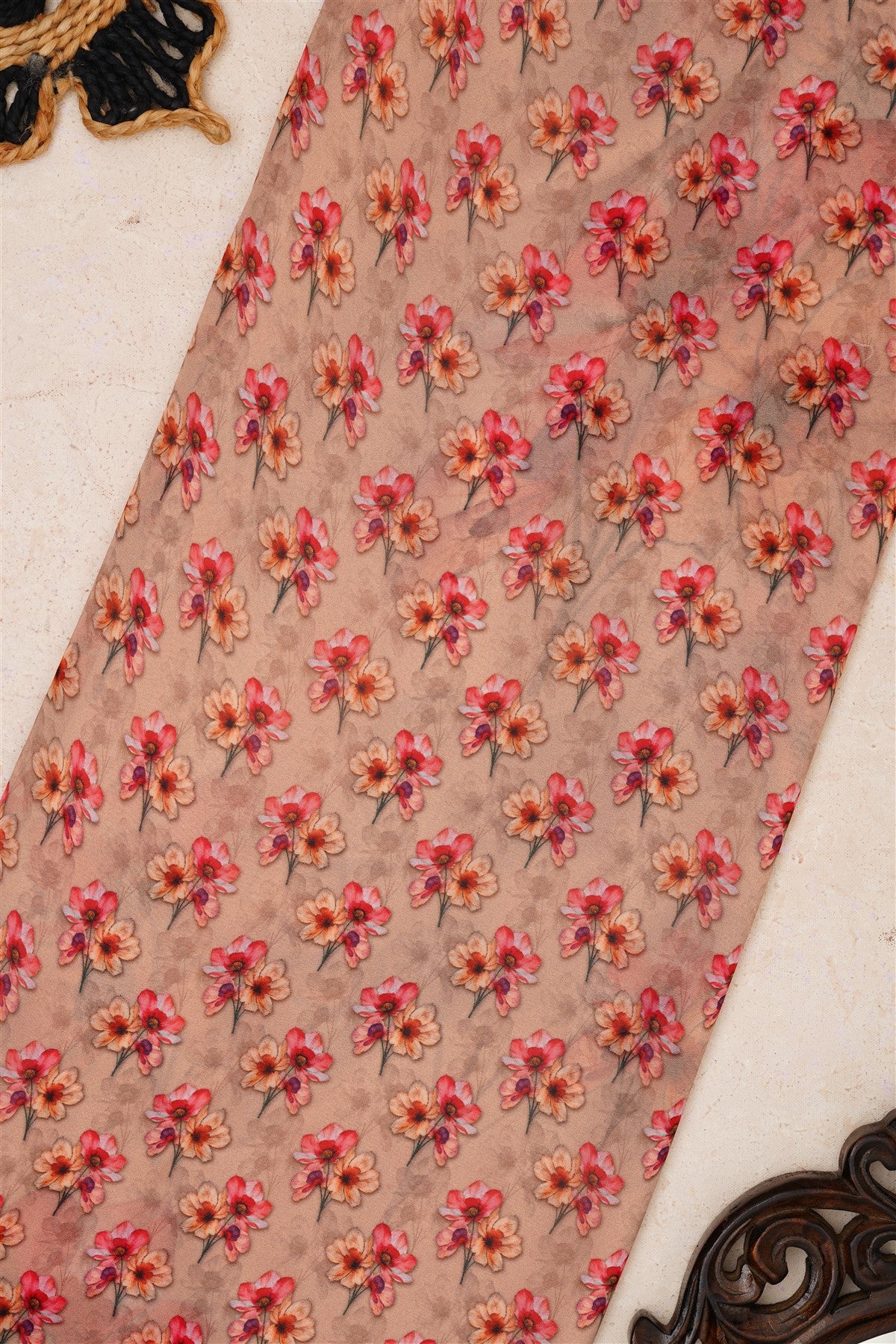 Fancy Georgette Cream Saree