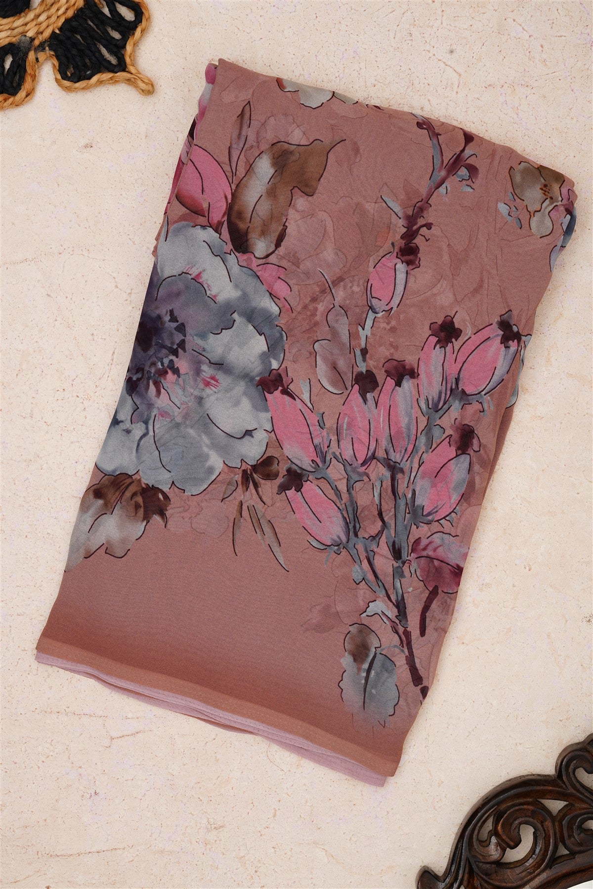 Fancy Georgette Light Brown Saree