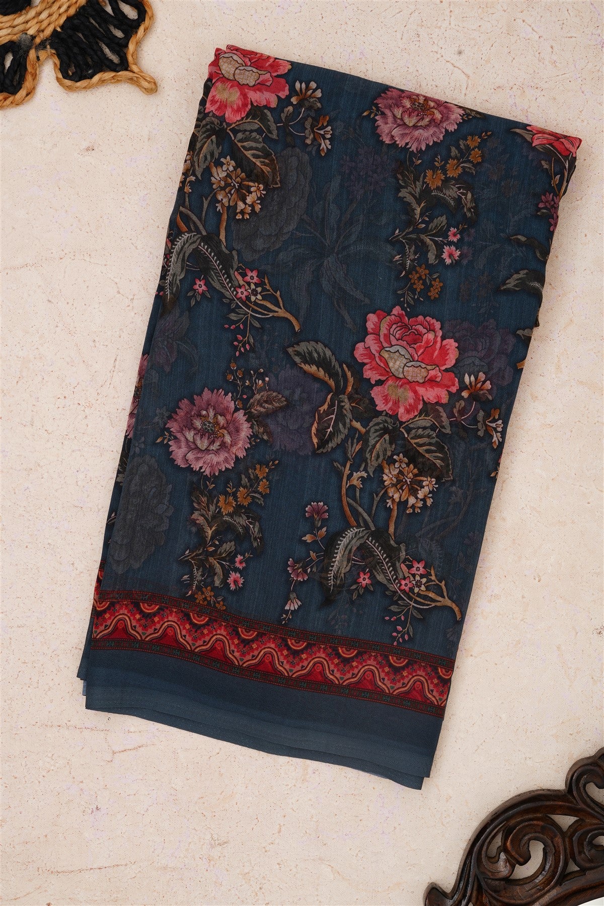 Fancy Georgette Dark Grey Saree