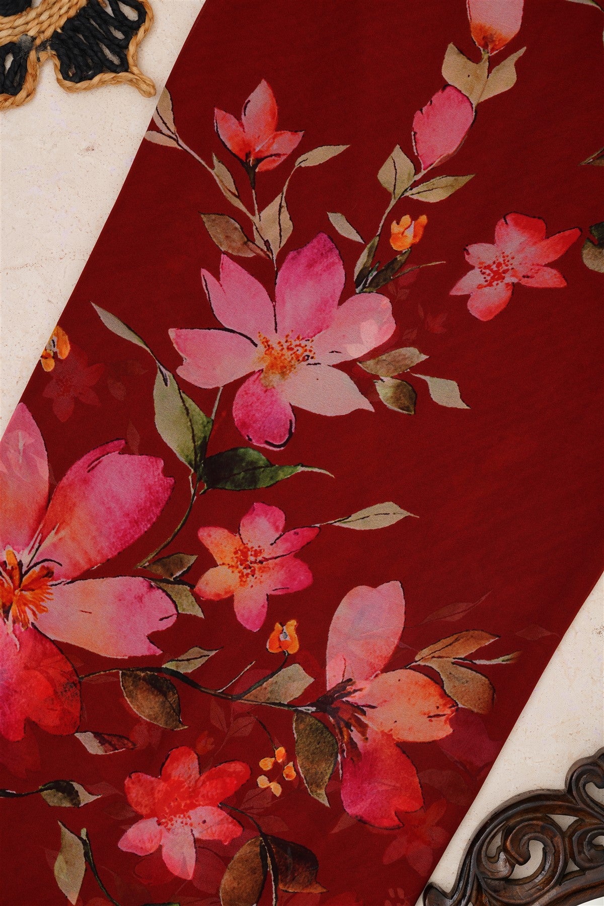 Fancy Georgette Dark Maroon Saree