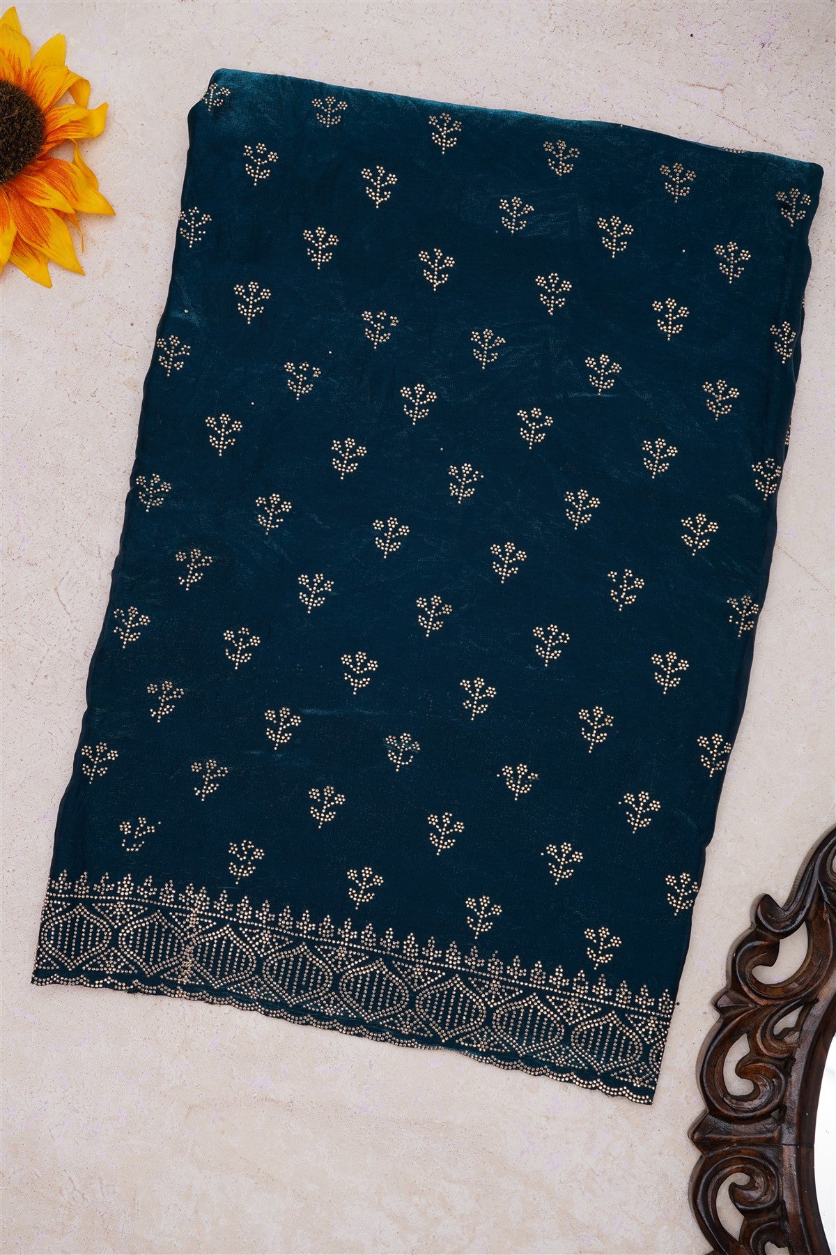 Fancy Space Silk Peacock Blue Saree