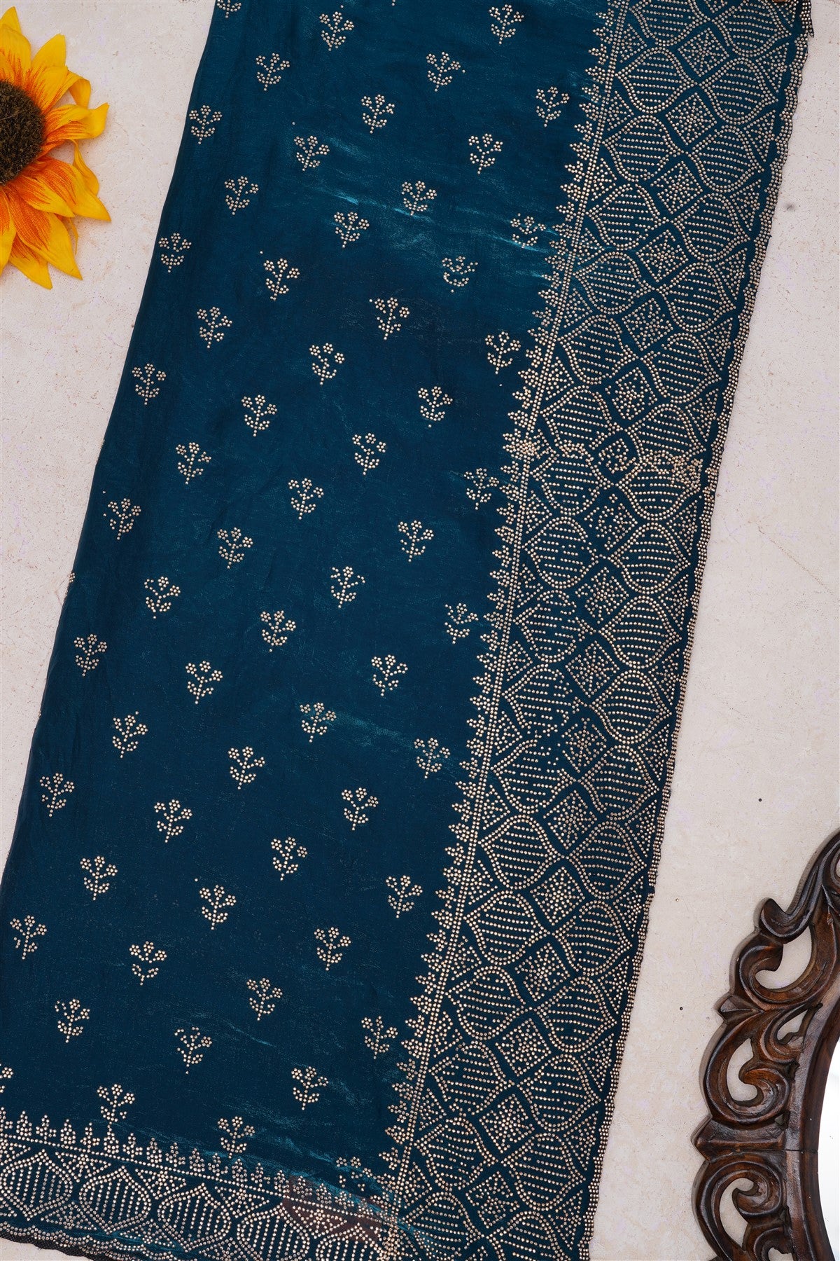 Fancy Space Silk Peacock Blue Saree