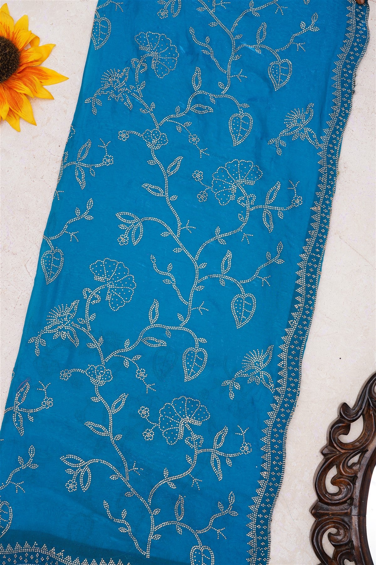 Fancy Space Silk Teal Saree