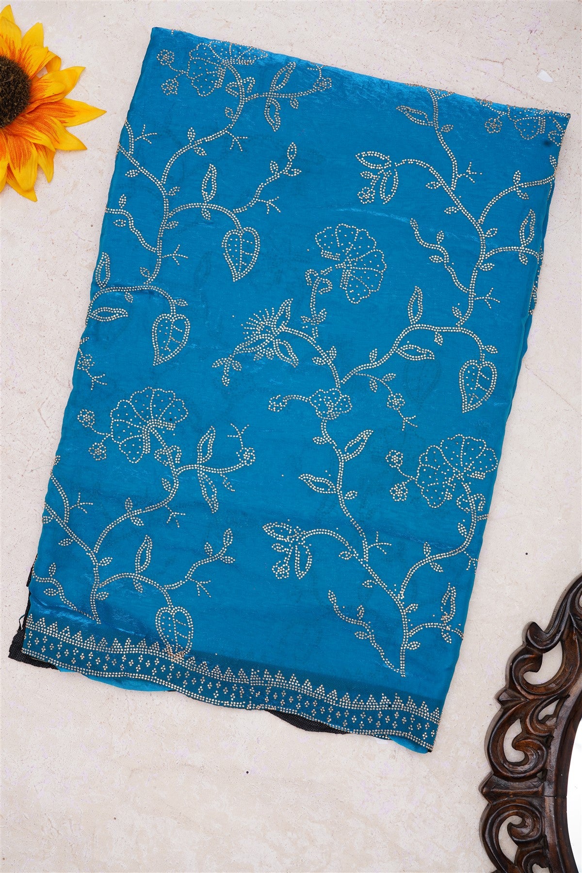 Fancy Space Silk Teal Saree