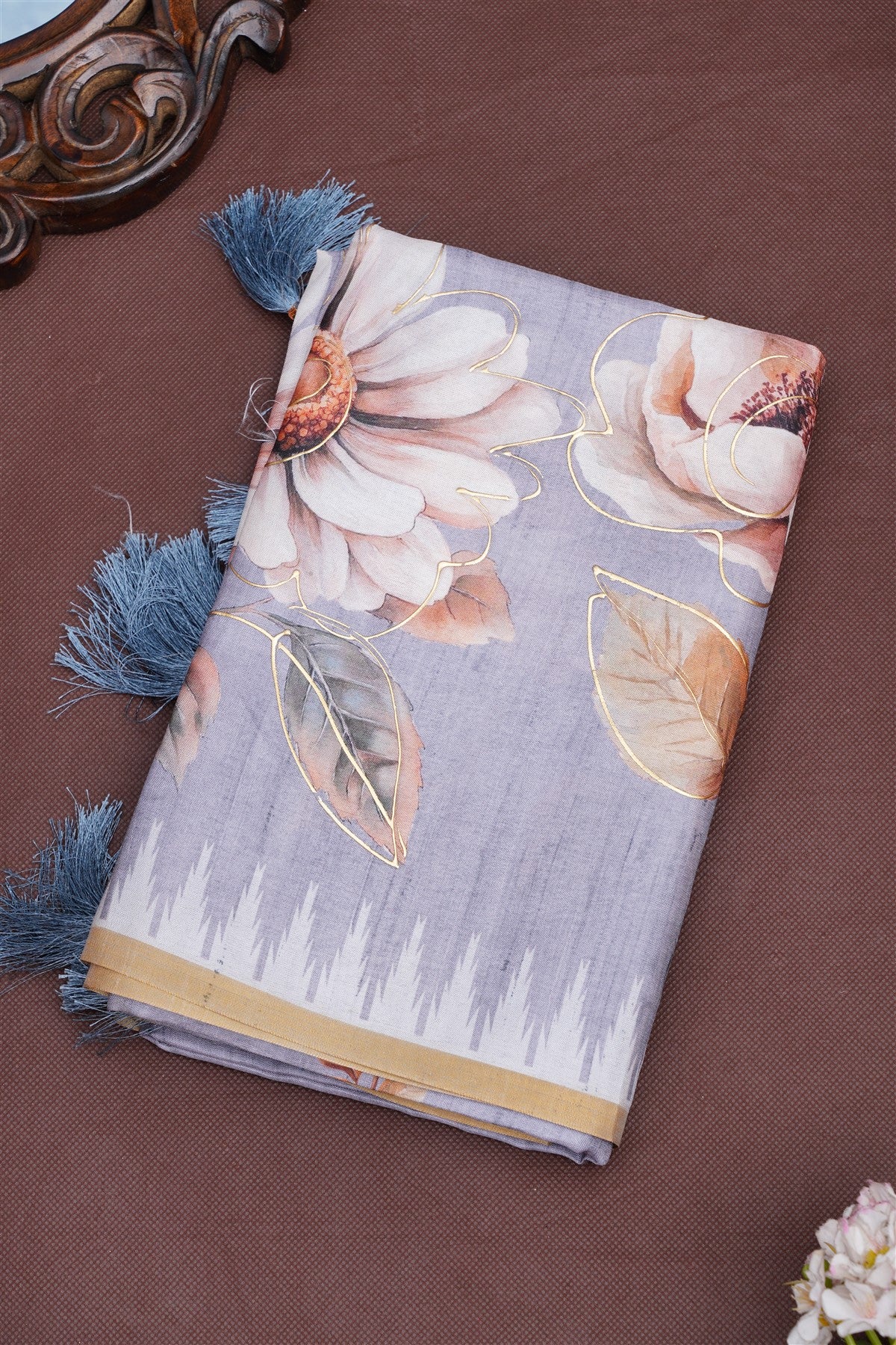Bhagalpur Silk Blend Grey Saree