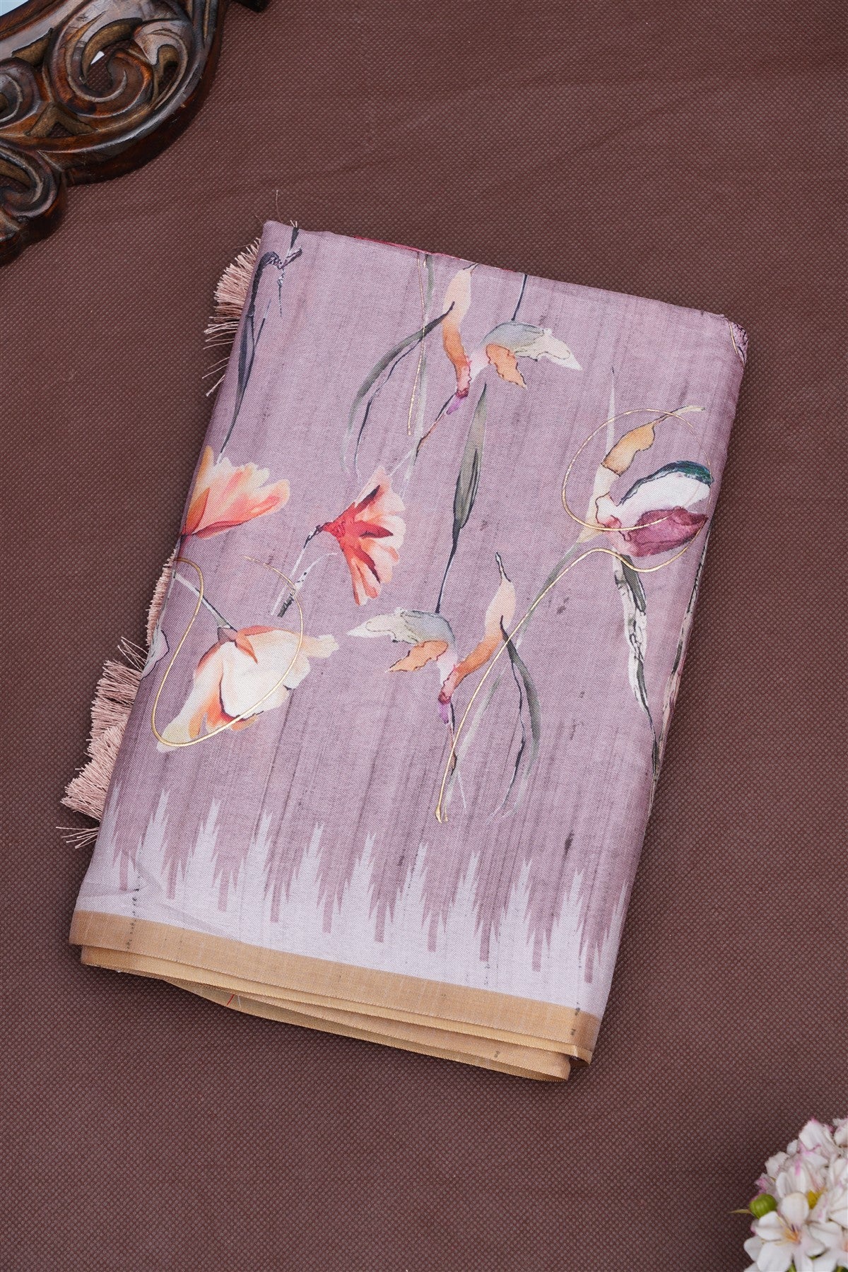 Fancy Silk Blend Light Brown Saree