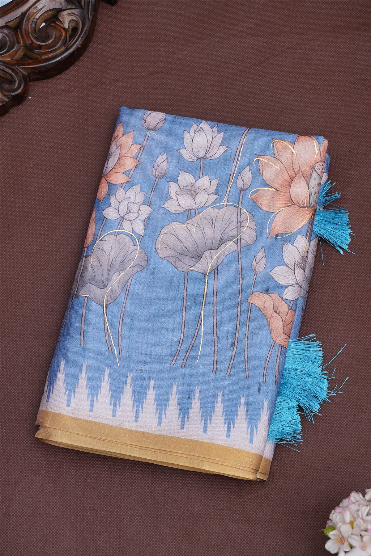 Fancy Silk Blend Slate Blue Saree