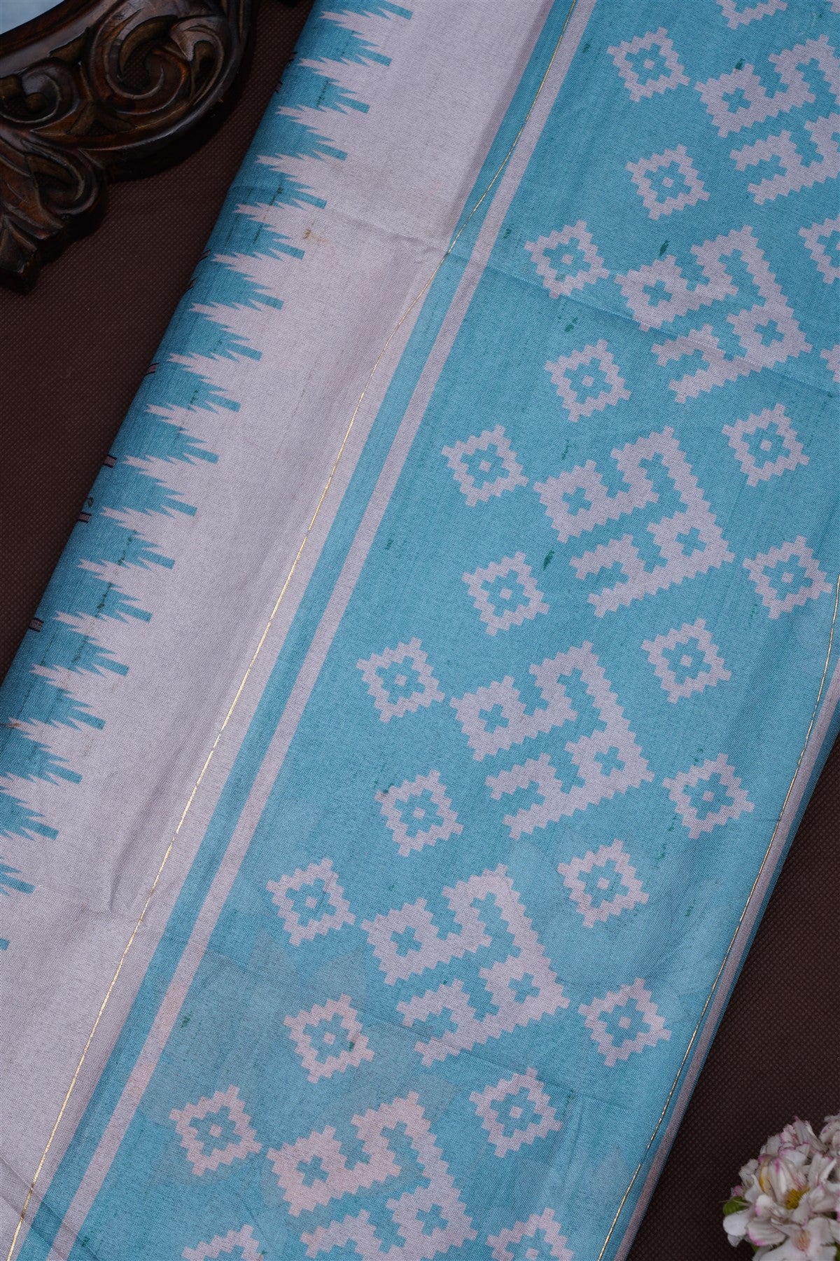 Fancy Silk Blend Teal Blue Saree