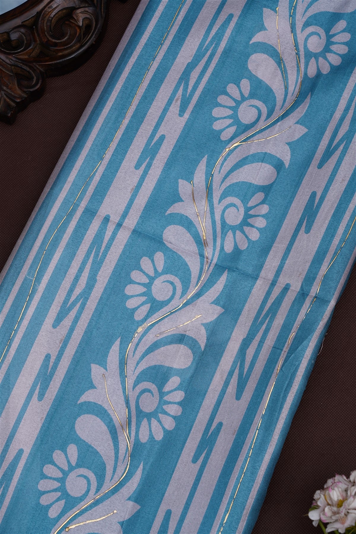 Fancy Silk Blend Teal Blue Saree