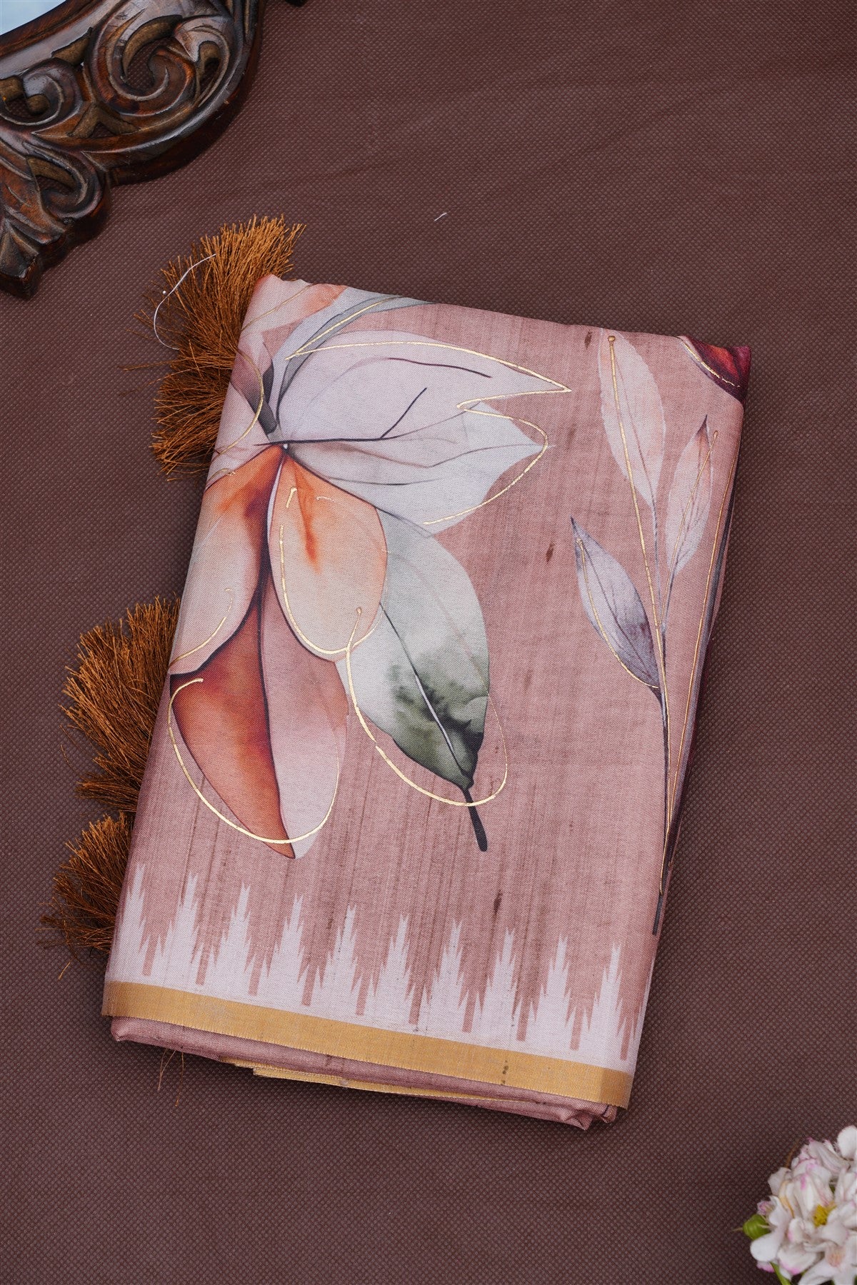 Fancy Silk Blend Brown Saree