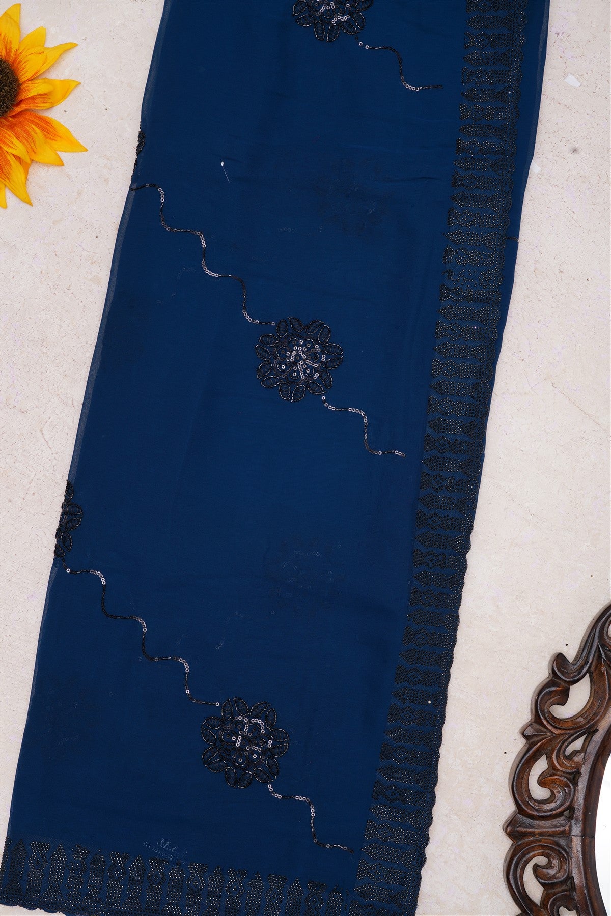 Fancy Georgette Dark Blue Saree