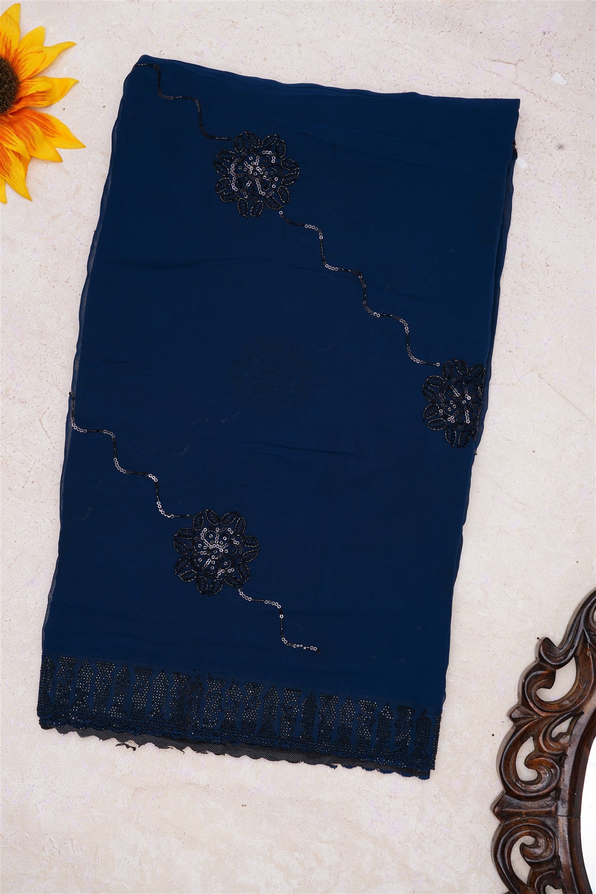 Fancy Georgette Dark Blue Saree