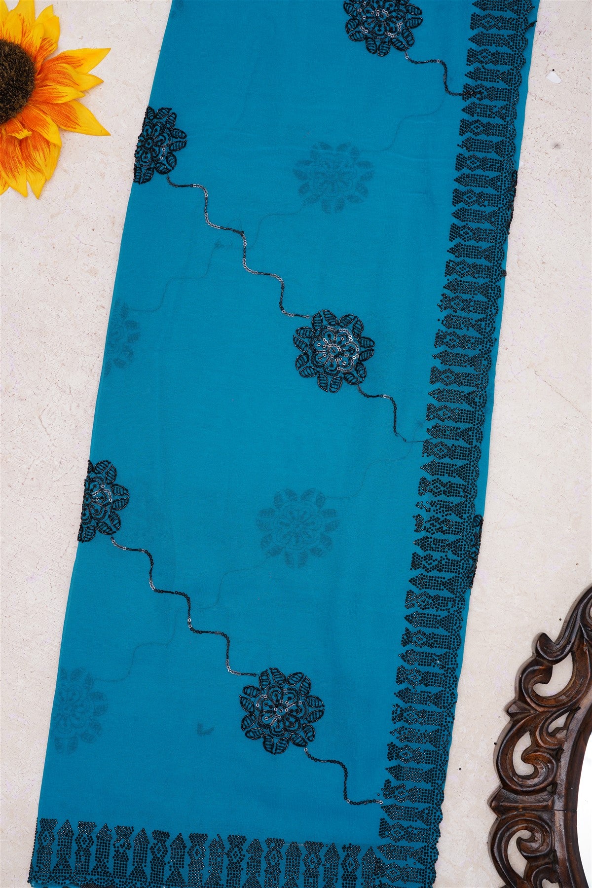 Fancy Georgette Teal Saree