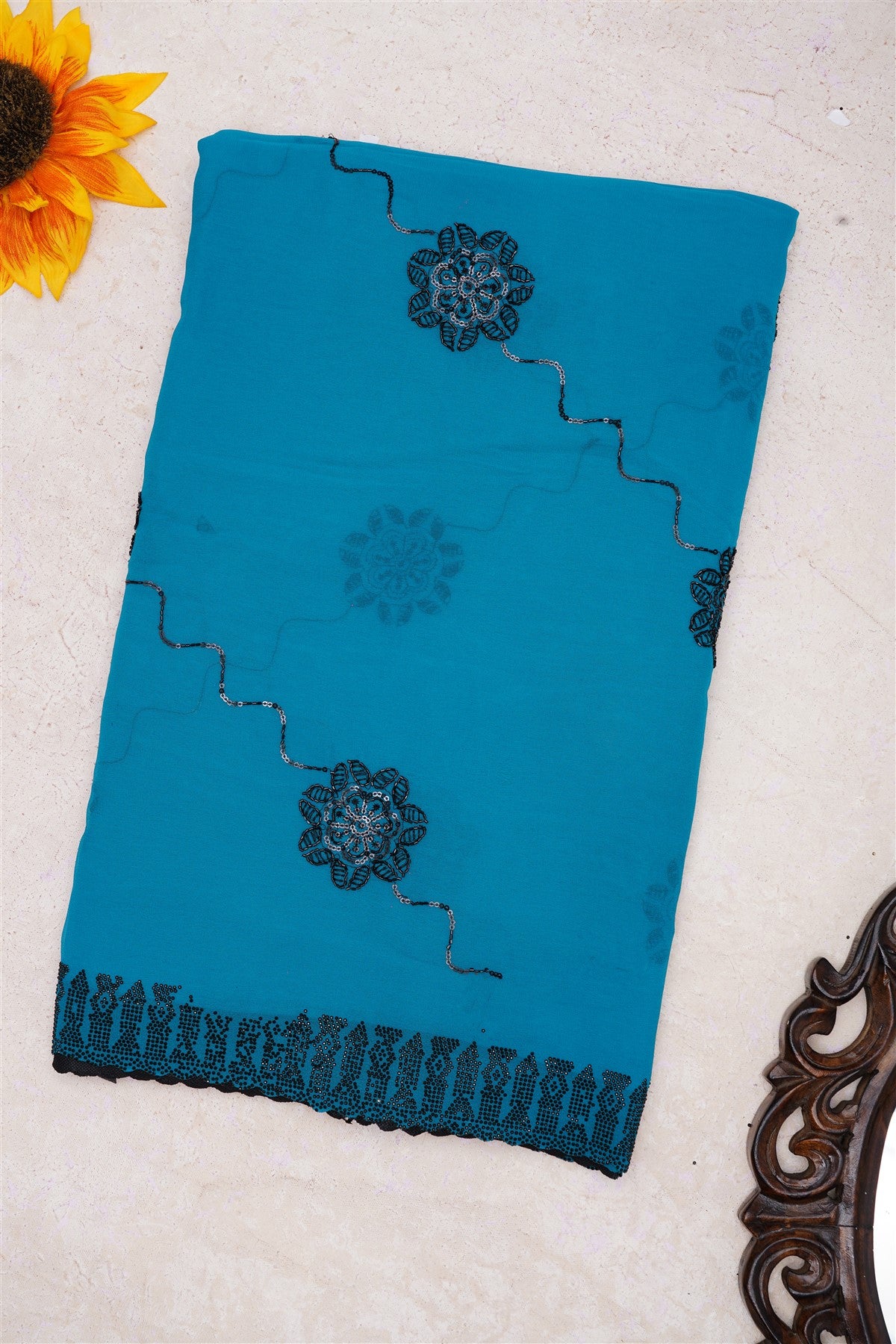 Fancy Georgette Teal Saree