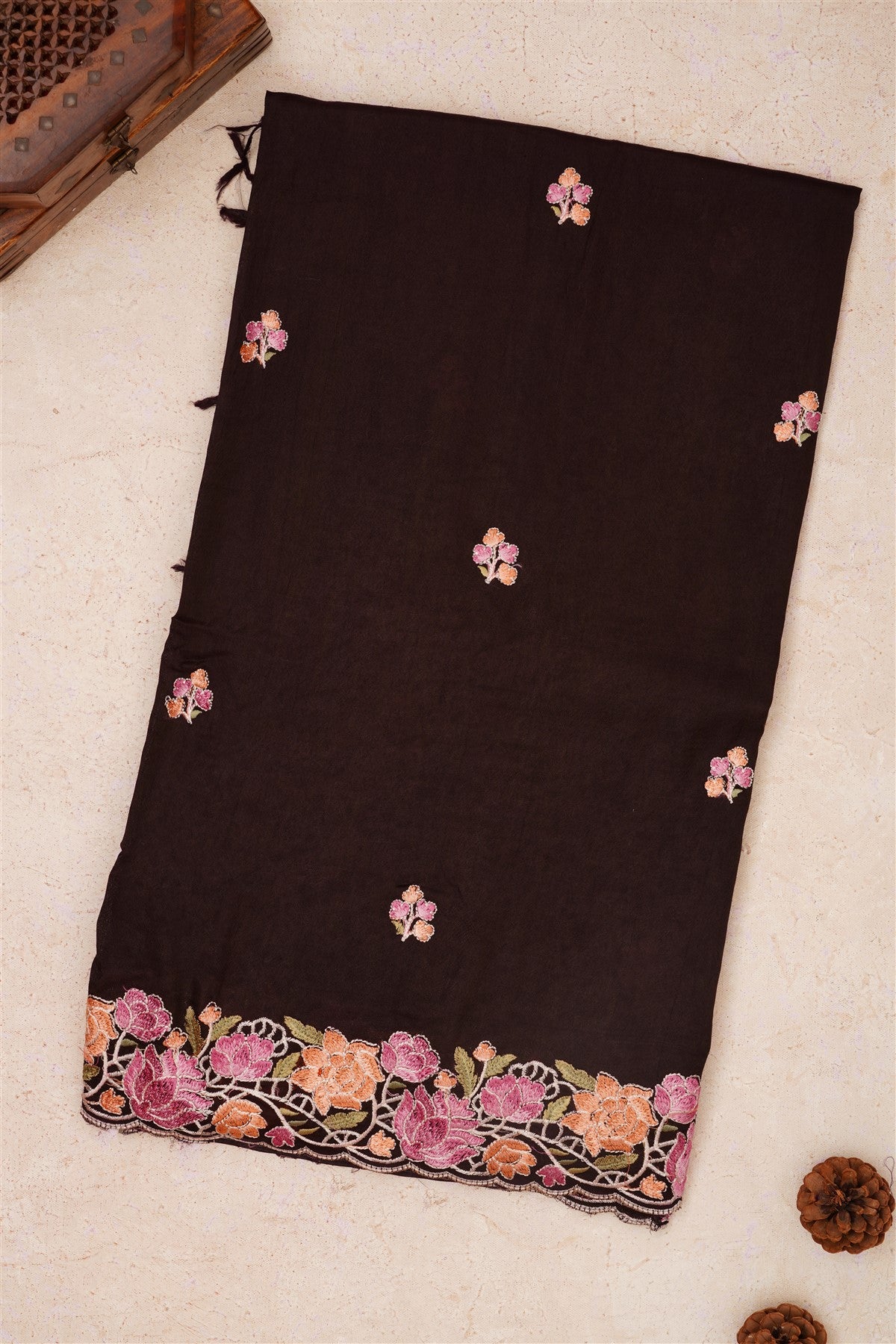 Handloom Chanderi Dark Brown Saree
