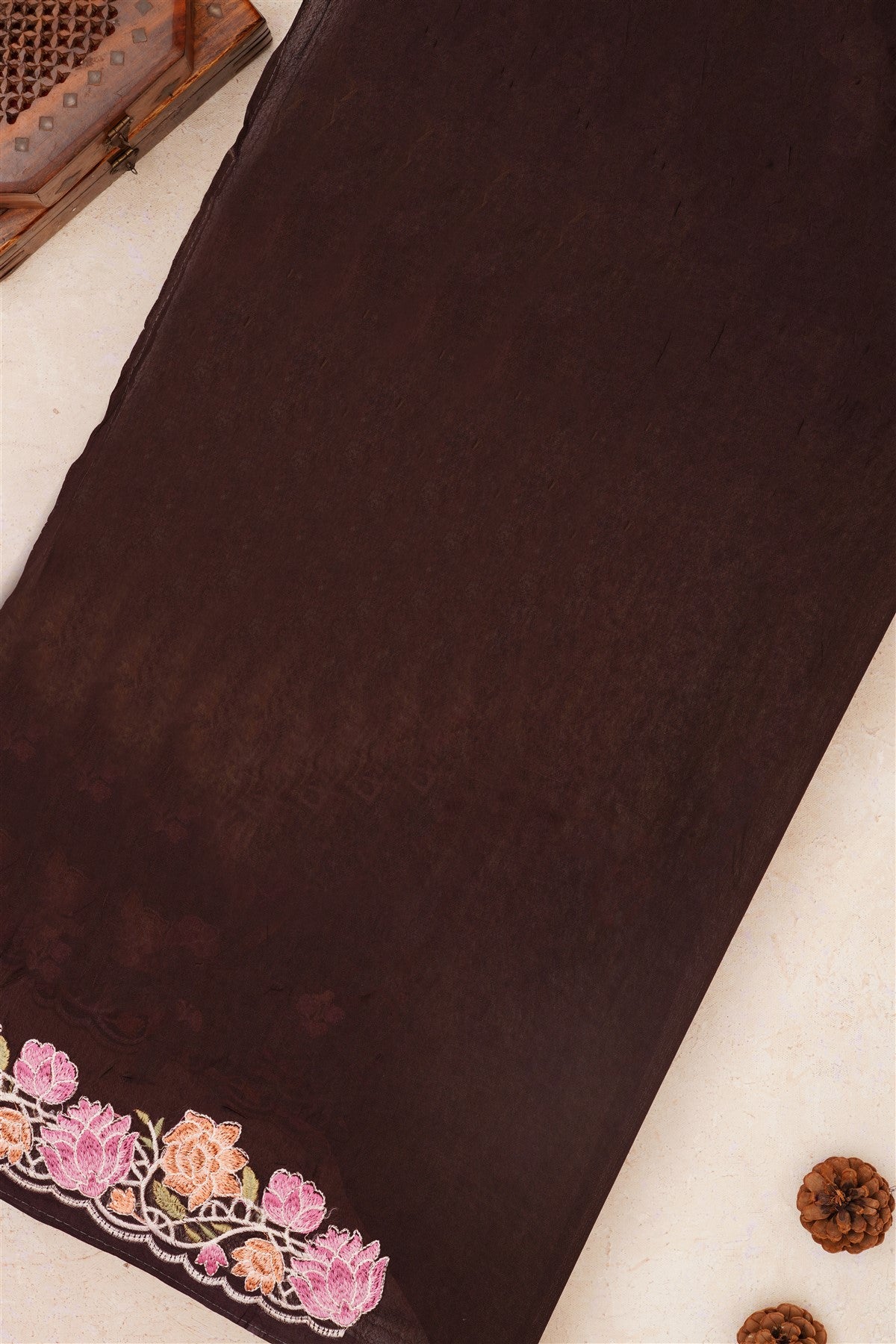 Handloom Chanderi Dark Brown Saree