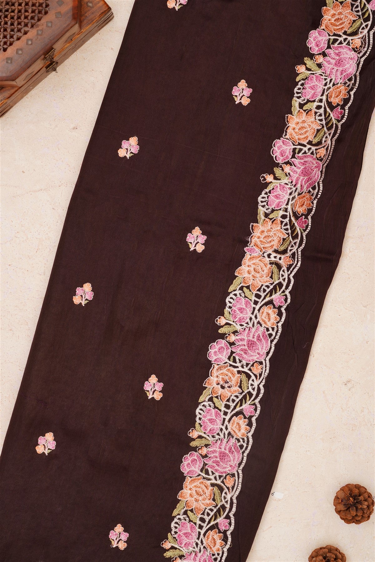 Handloom Chanderi Dark Brown Saree