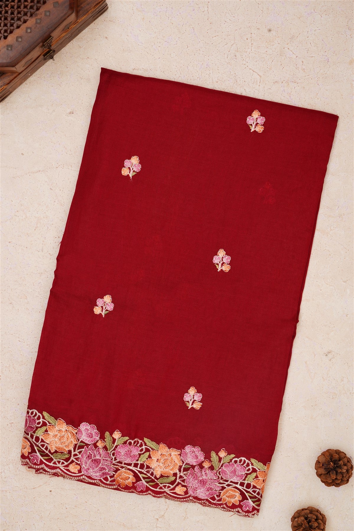 Handloom Chanderi Maroon Saree