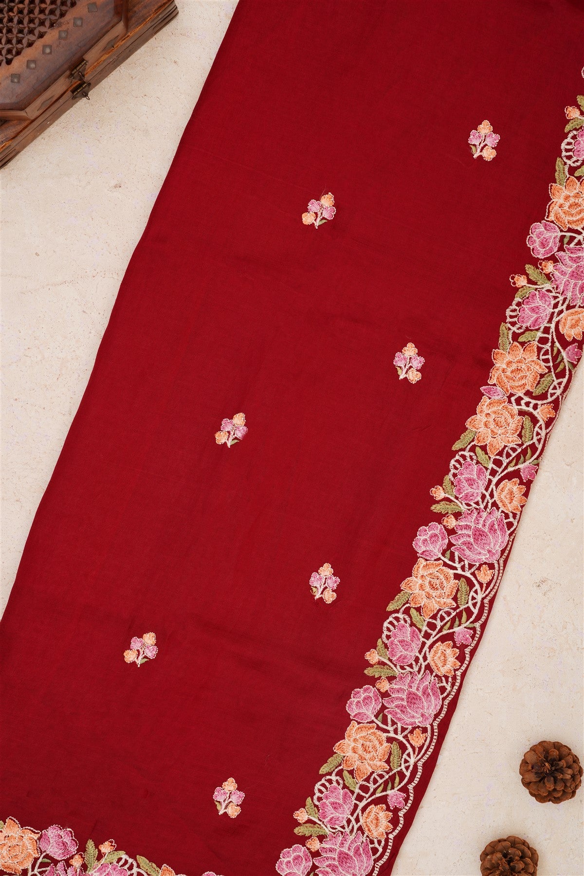 Handloom Chanderi Maroon Saree
