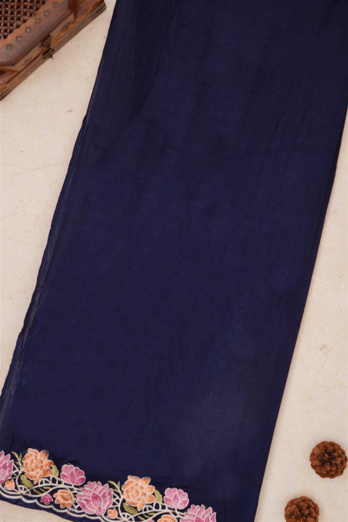 Handloom Chanderi Navy Blue Saree