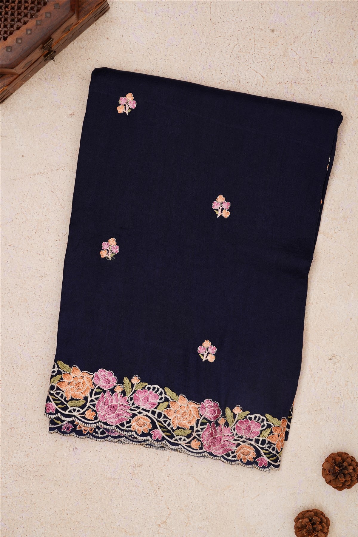 Handloom Chanderi Navy Blue Saree
