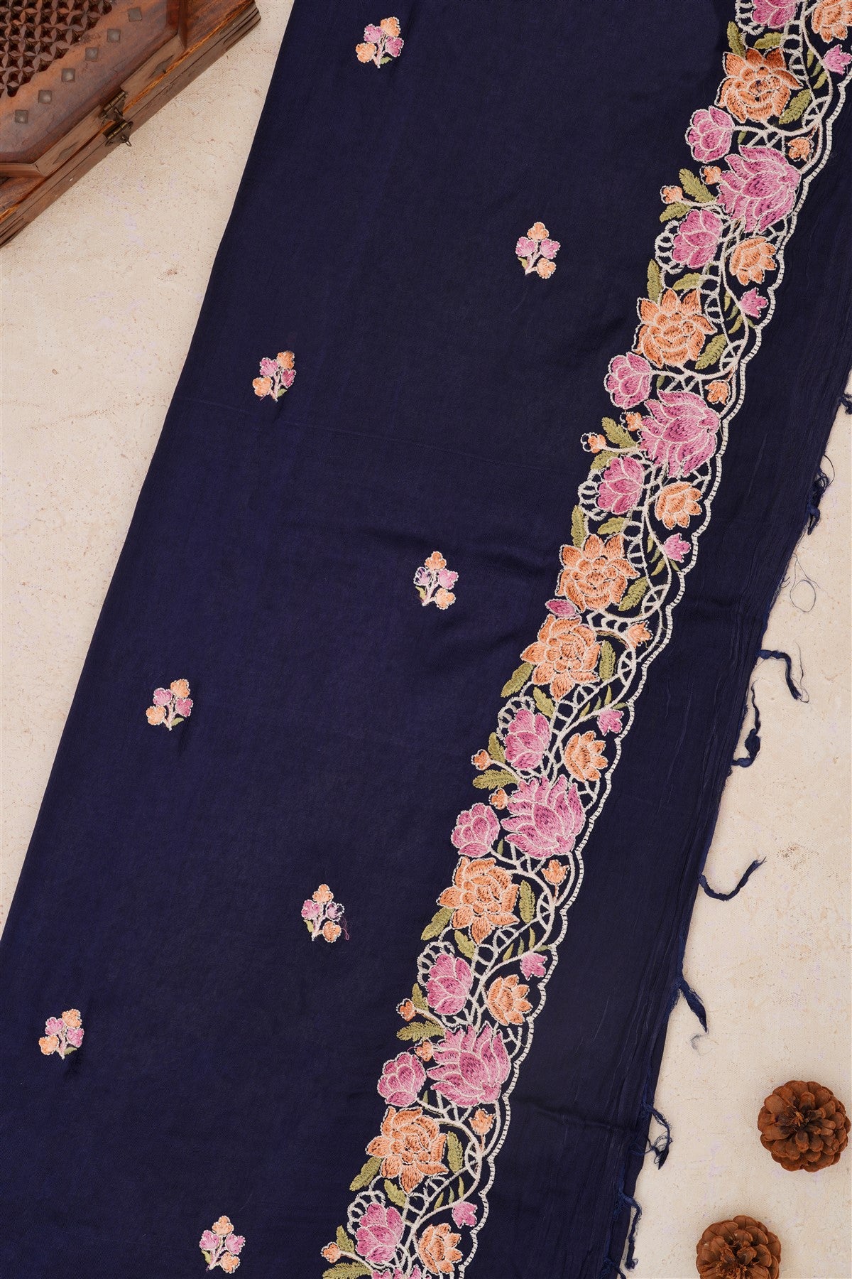 Handloom Chanderi Navy Blue Saree