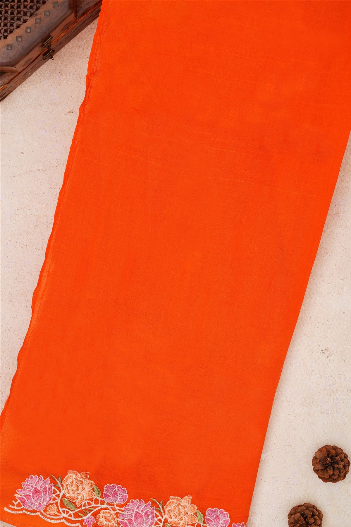 Handloom Chanderi Orange Saree