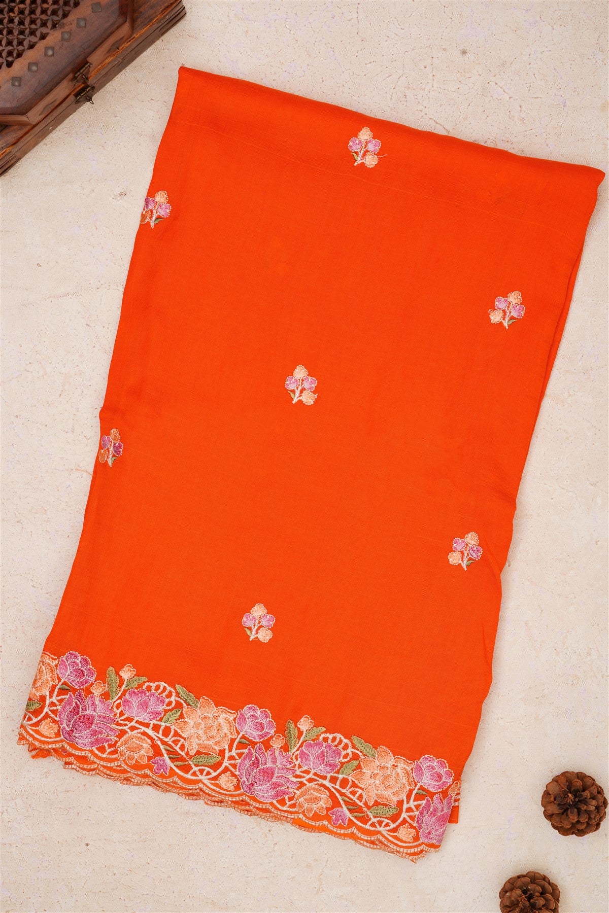 Handloom Chanderi Orange Saree