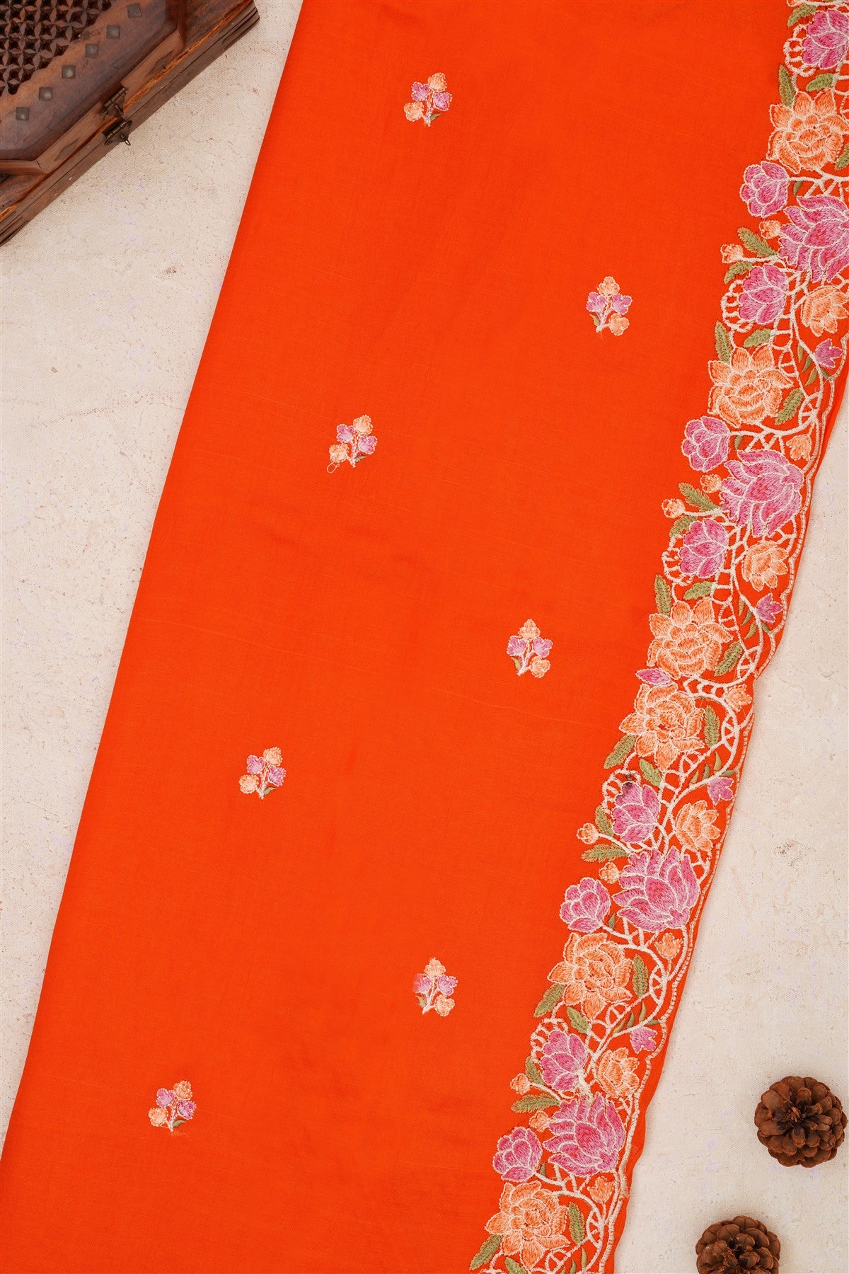 Handloom Chanderi Orange Saree