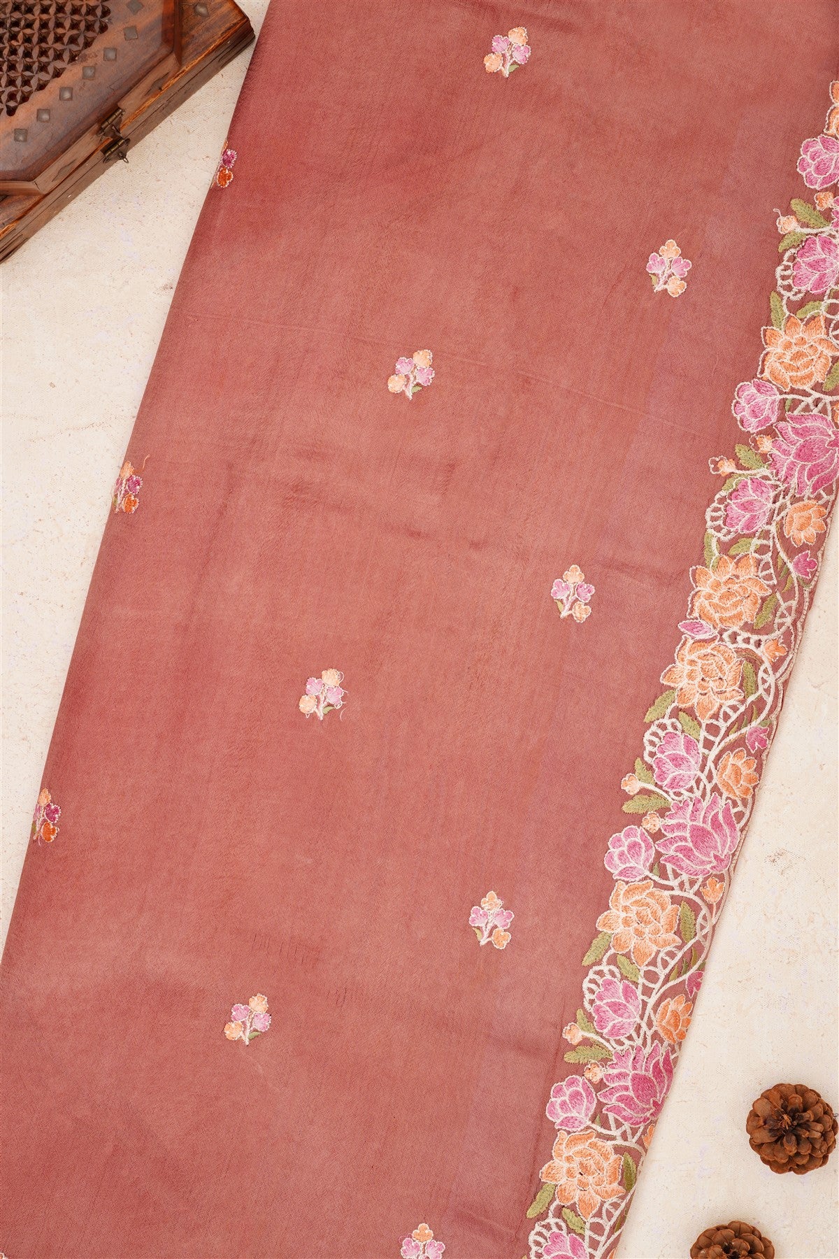 Handloom Chanderi Rossy Brown Saree