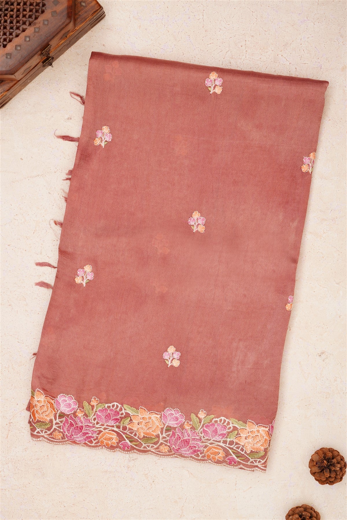 Handloom Chanderi Rossy Brown Saree