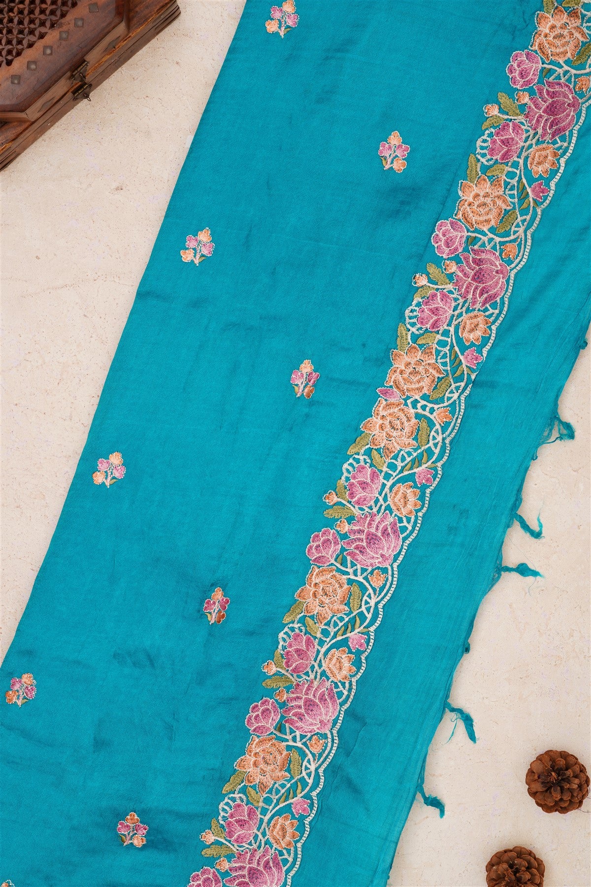 Handloom Chanderi Teal Saree
