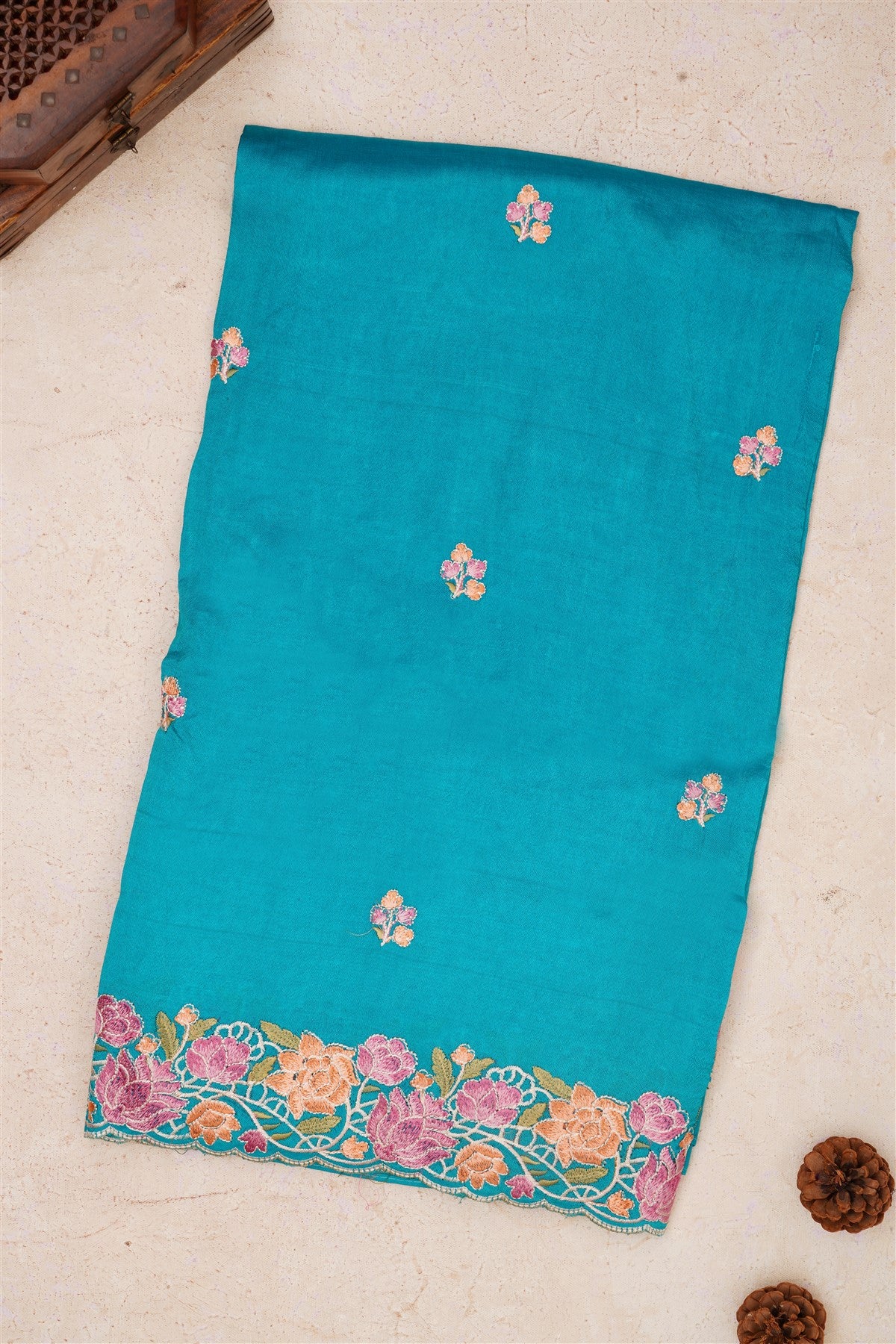 Handloom Chanderi Teal Saree