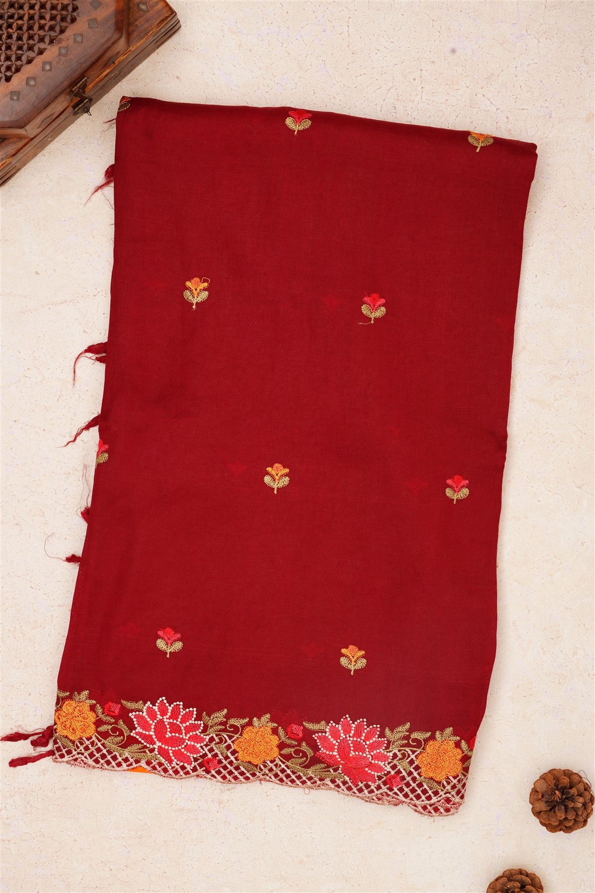 Handloom Chanderi Dark Maroon Saree