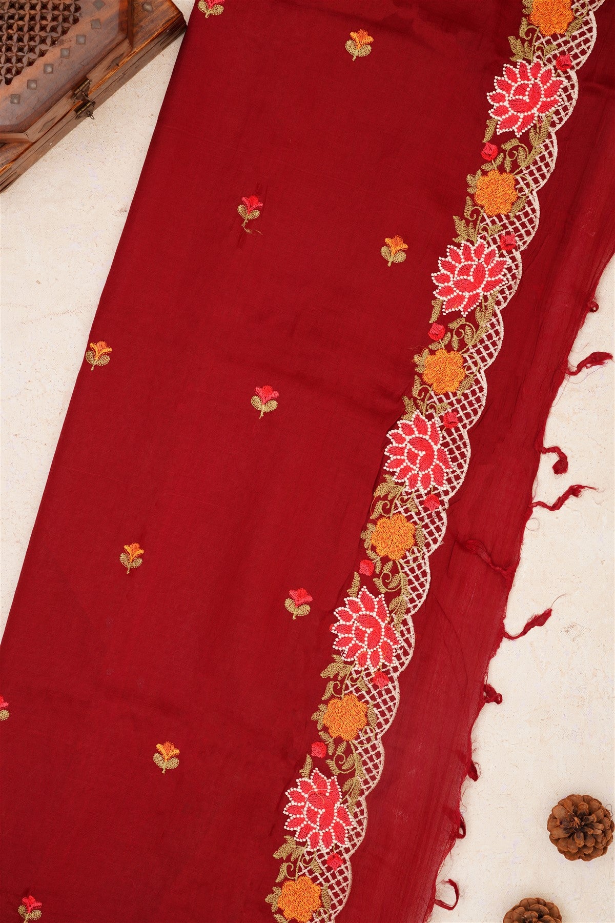 Handloom Chanderi Dark Maroon Saree