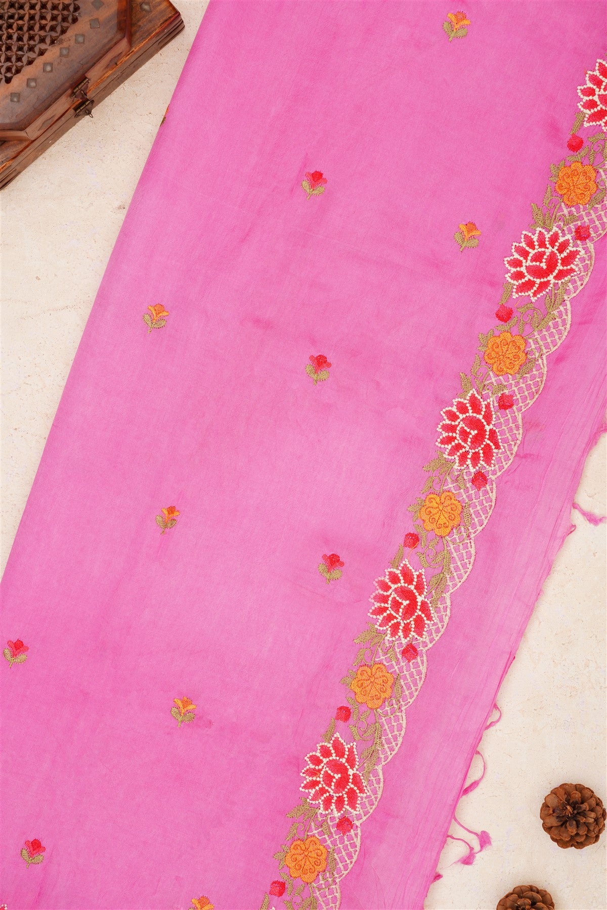 Handloom Chanderi Pink Saree