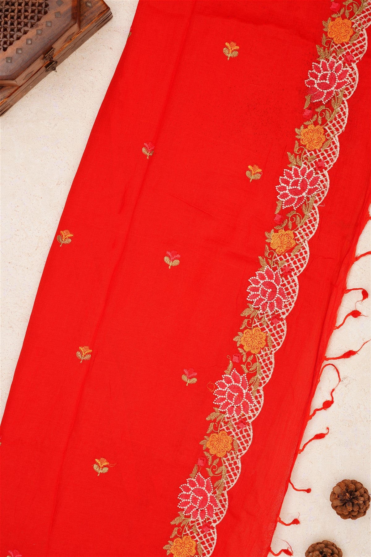 Handloom Chanderi Red Saree