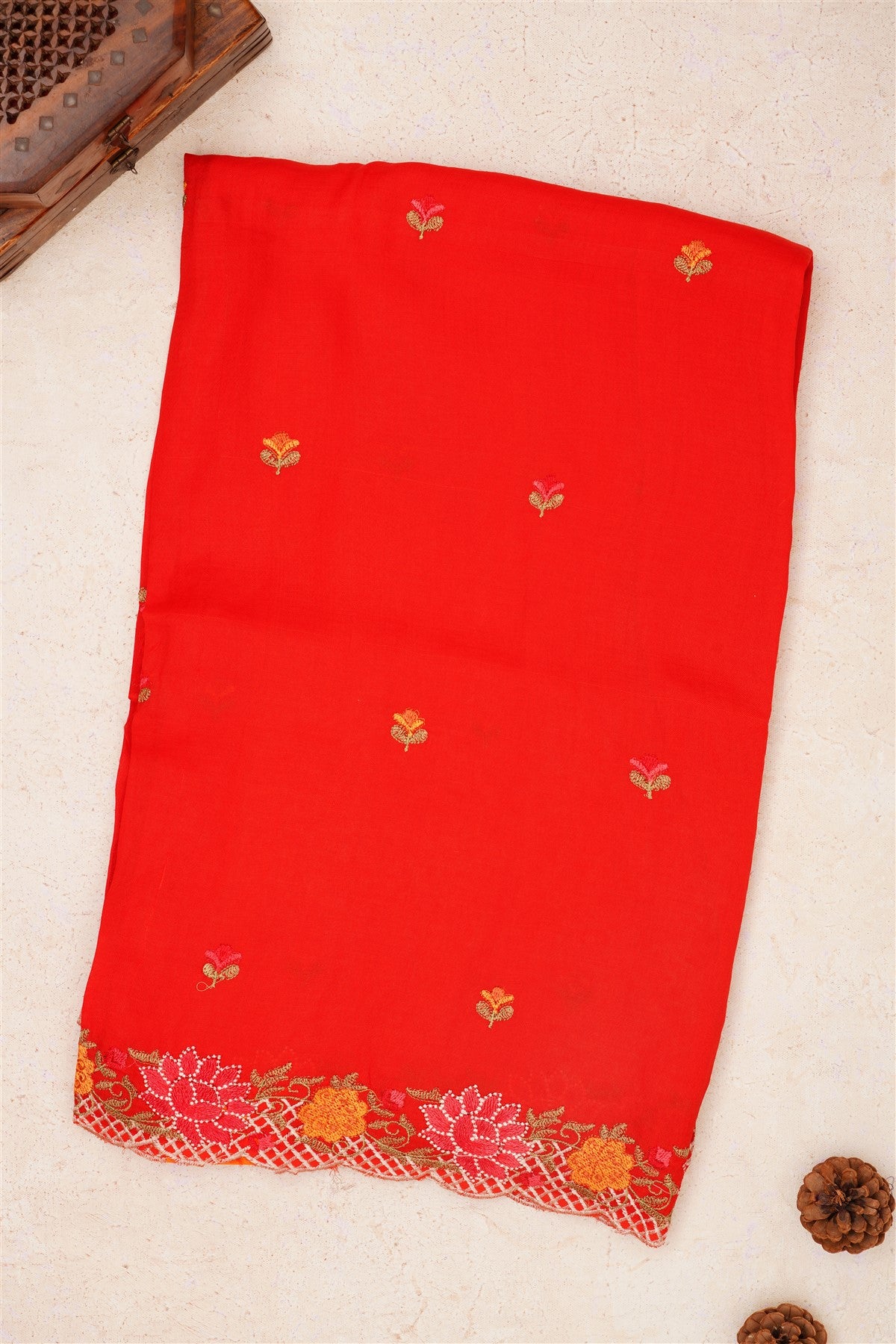 Handloom Chanderi Red Saree