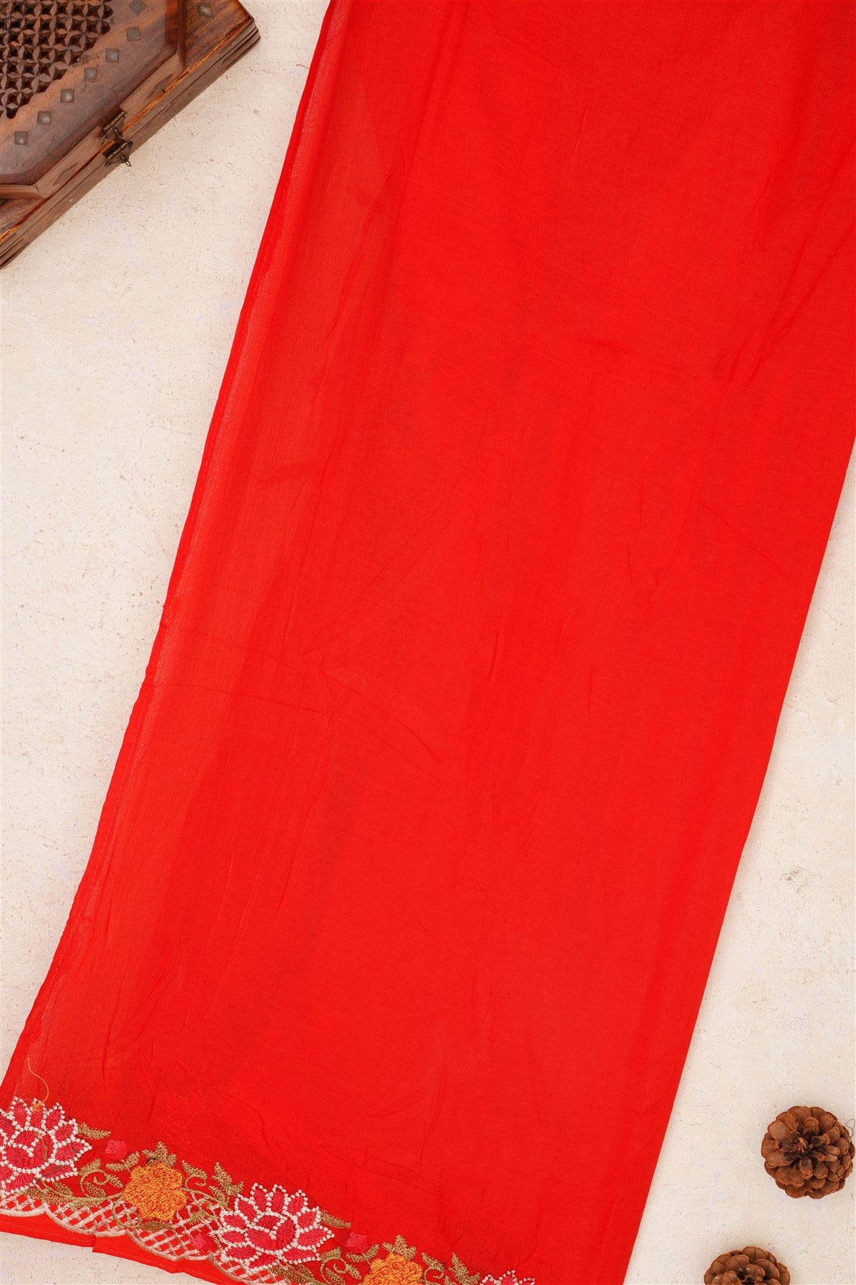 Handloom Chanderi Red Saree