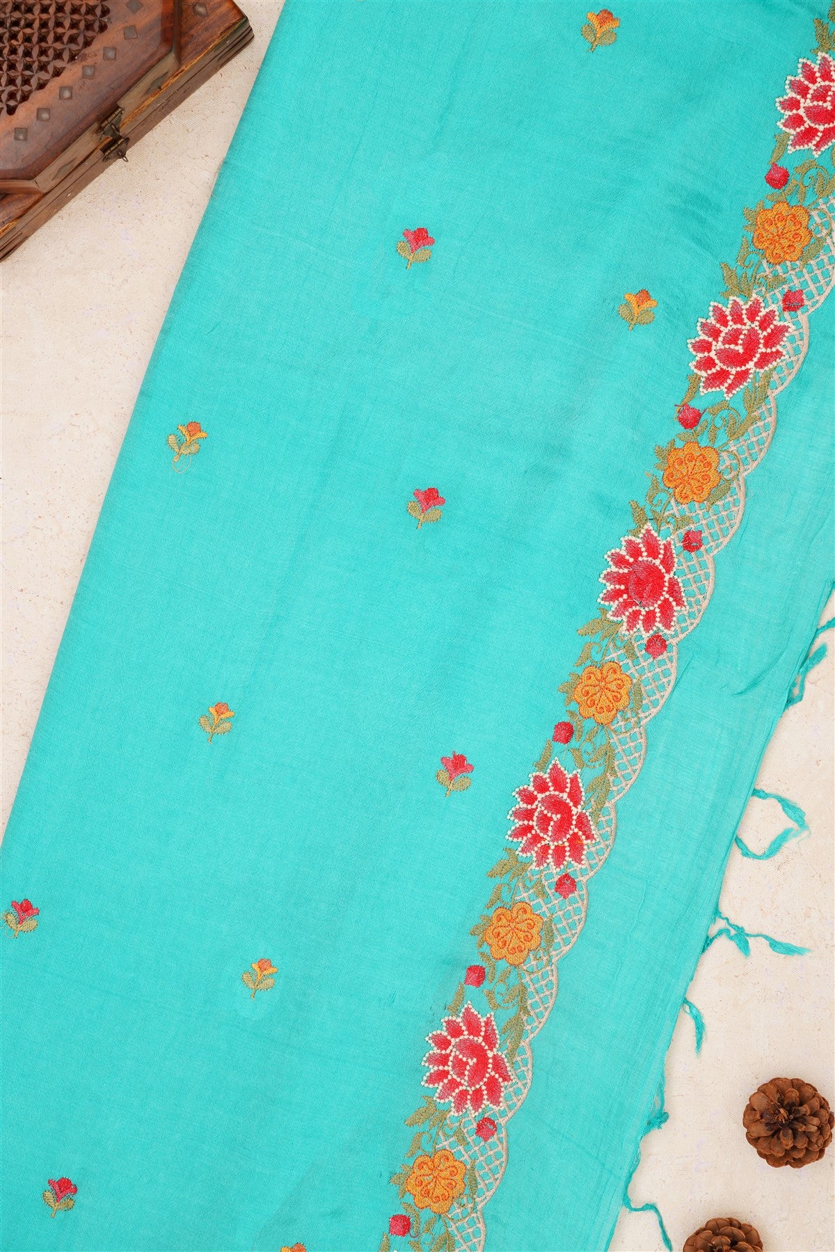 Handloom Chanderi Sea Green Saree