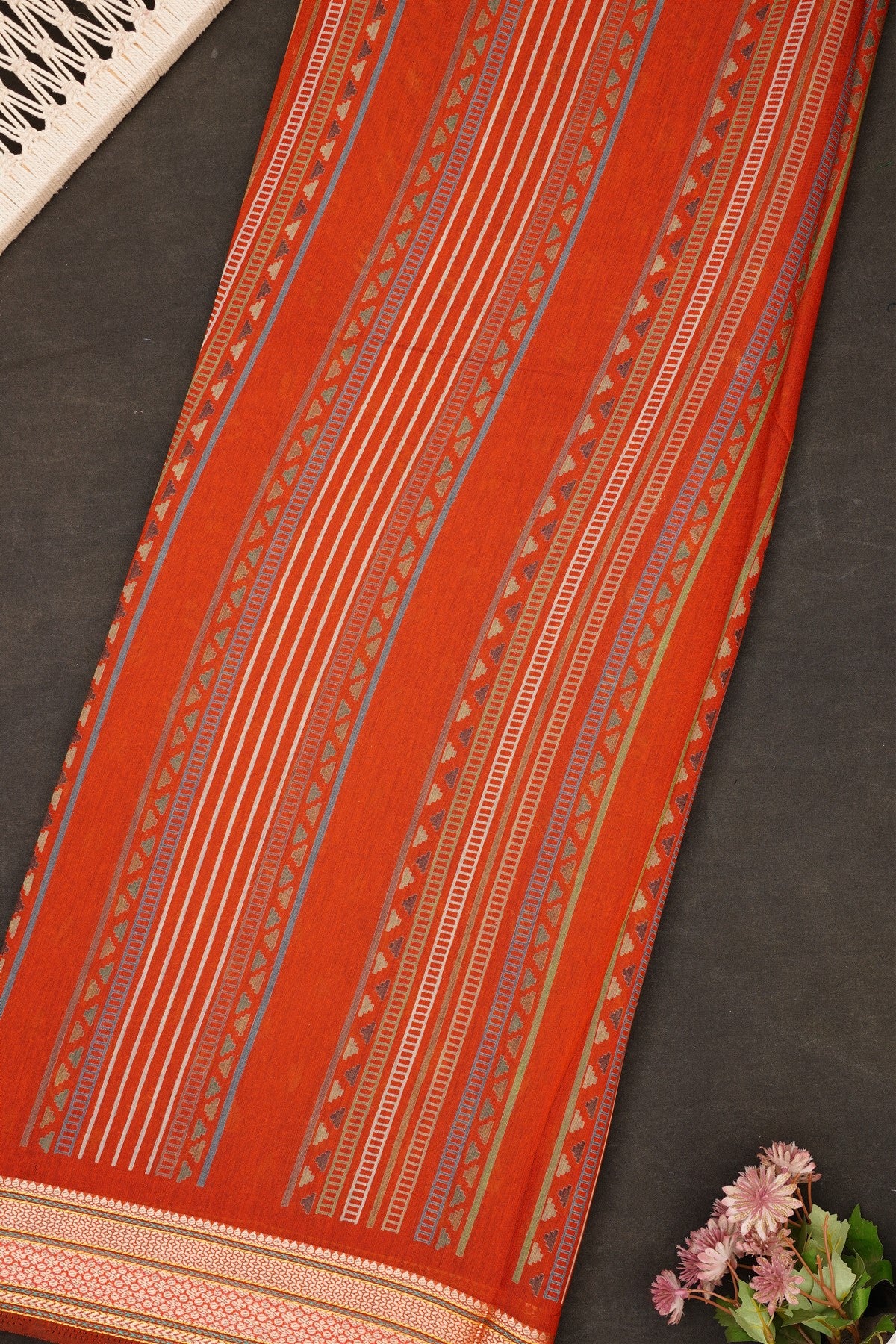 Fancy Maheshwari Silk Rust Saree