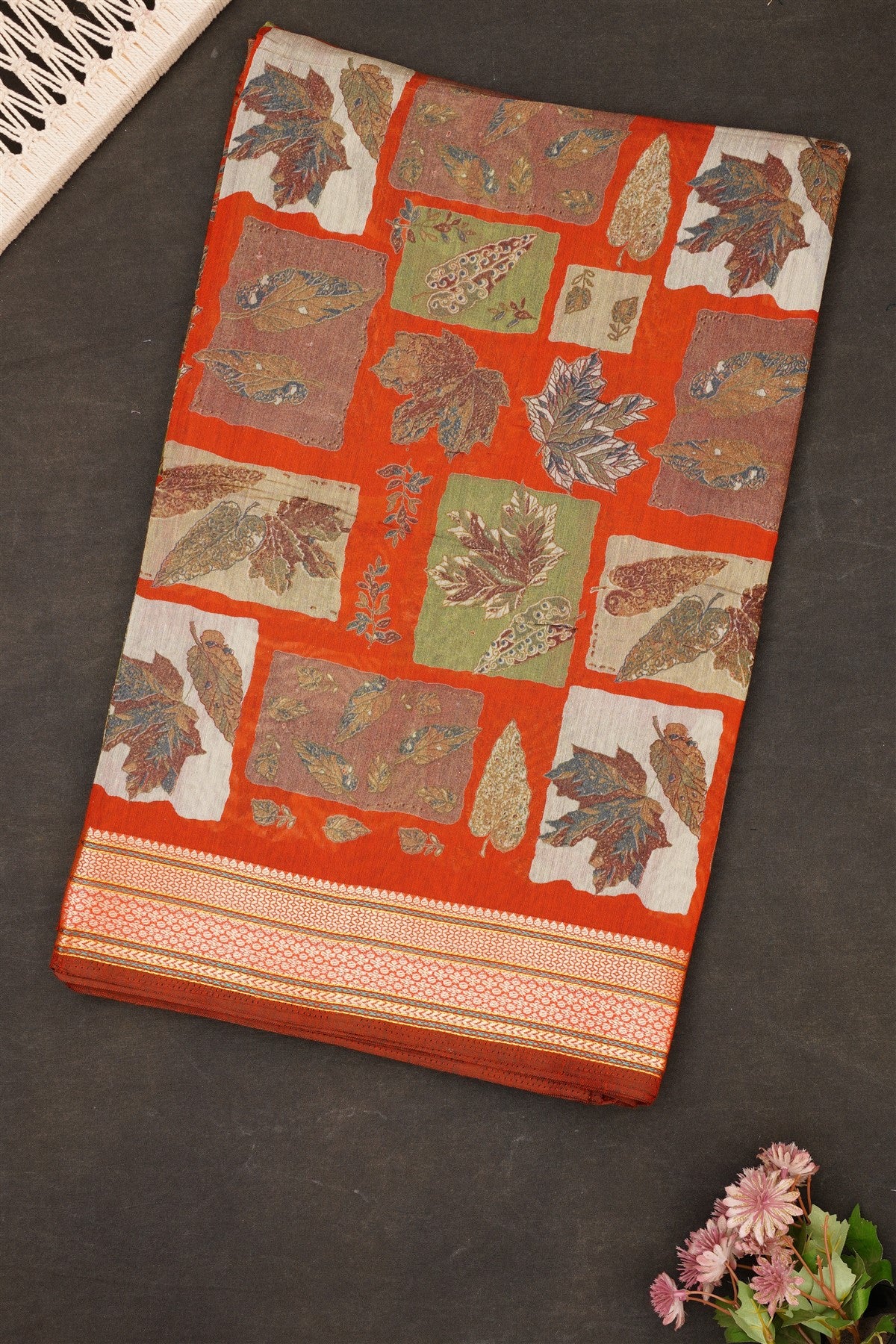 Fancy Maheshwari Silk Rust Saree