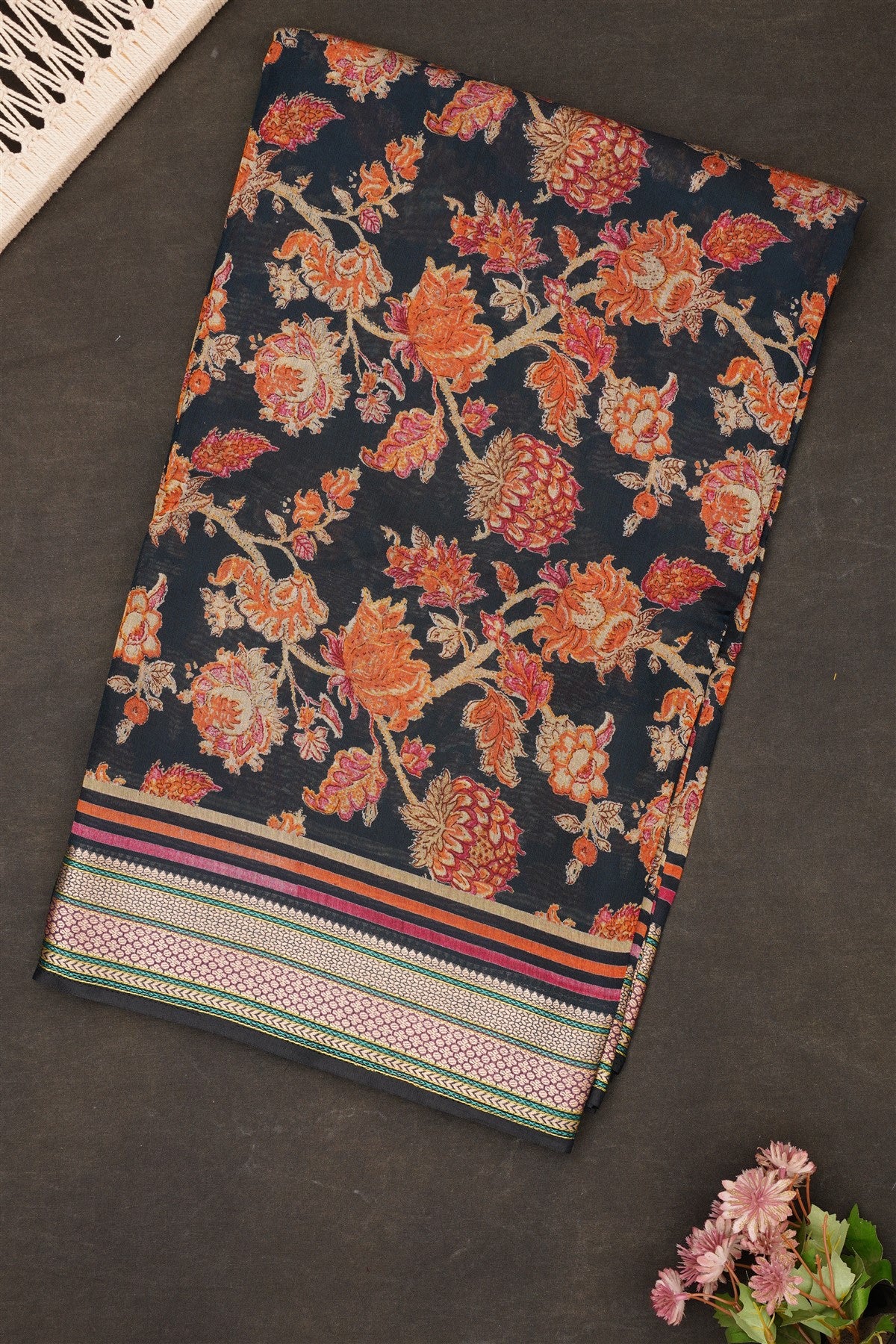 Fancy Maheshwari Silk Dark Blue Saree