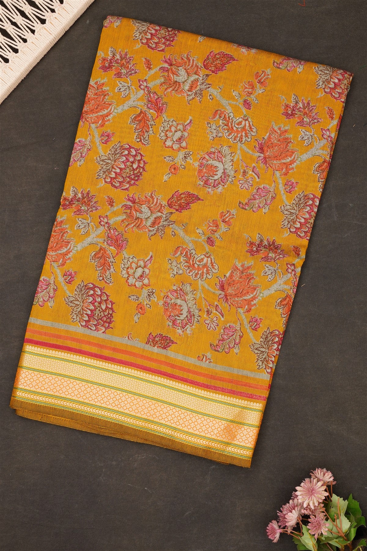 Fancy Maheshwari Silk Lemon Yellow Saree