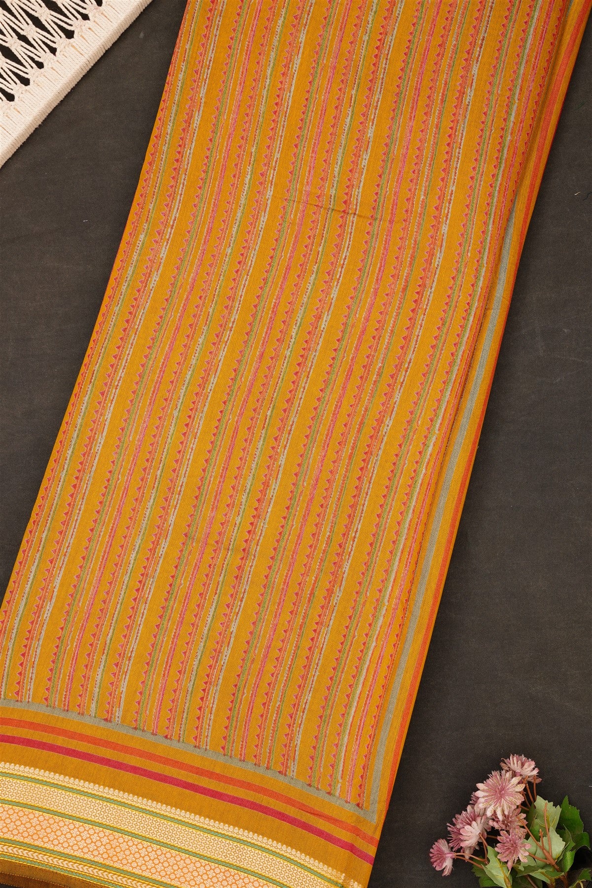 Fancy Maheshwari Silk Lemon Yellow Saree