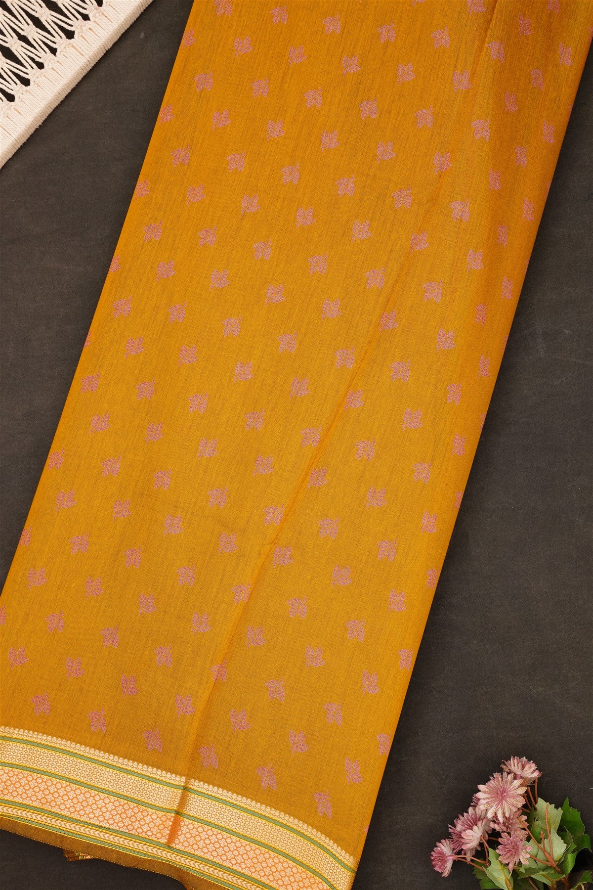 Fancy Maheshwari Silk Lemon Yellow Saree