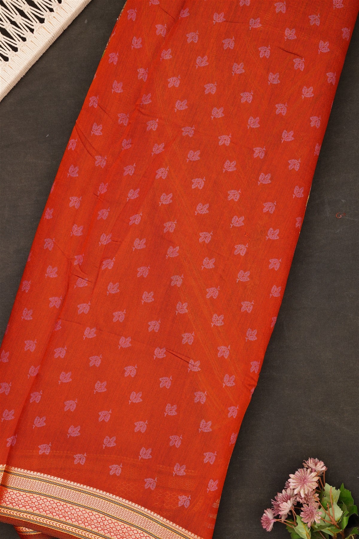 Fancy Maheshwari Silk Rust Saree